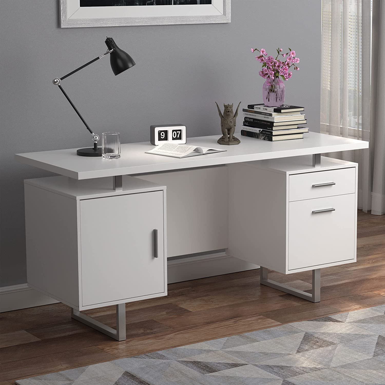 Lawtey Floating Top Office Desk White Gloss