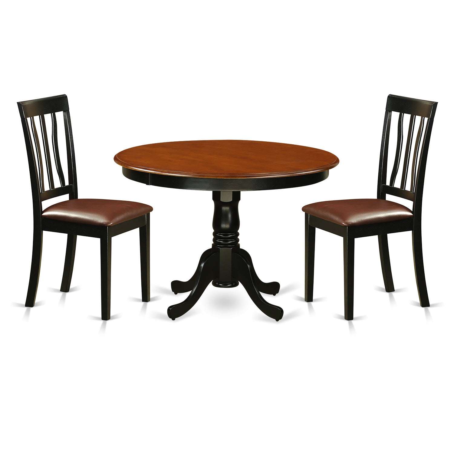 HLAN3-BCH-LC 3 Pc set with a Round Dinette Table and 2 Leather Kitchen Chairs in Black