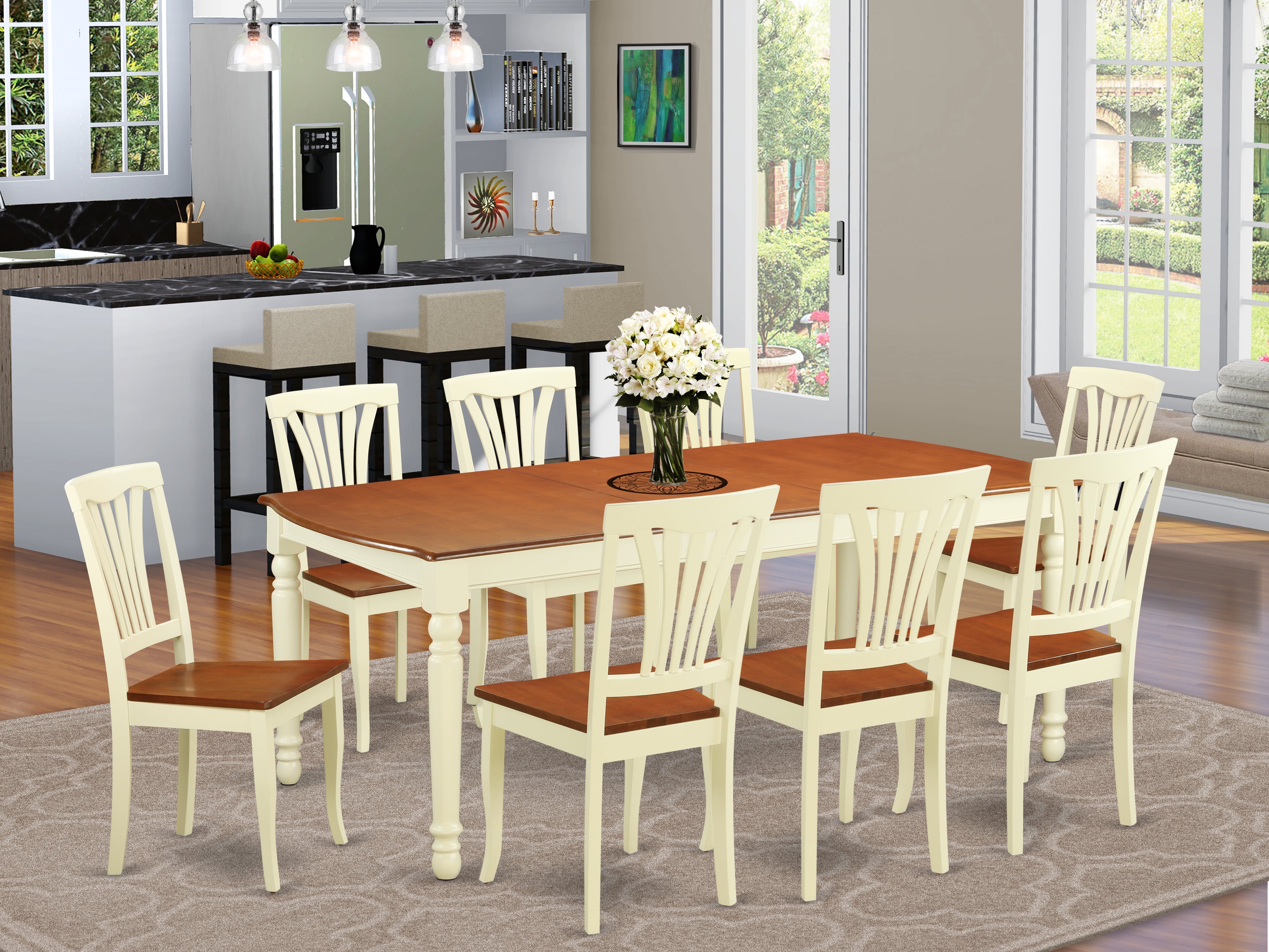 DOAV9-WHI-W 9 Pc Dining room set -Dining Table and 8 Dining Chairs