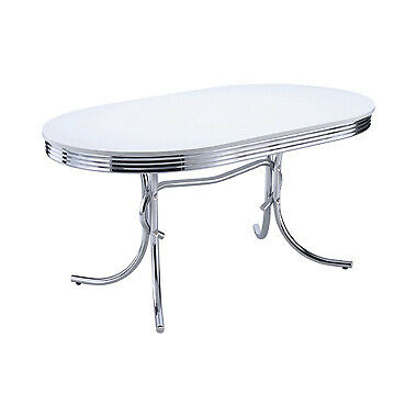 Retro Oval Dining Table Glossy White And Chrome 2065