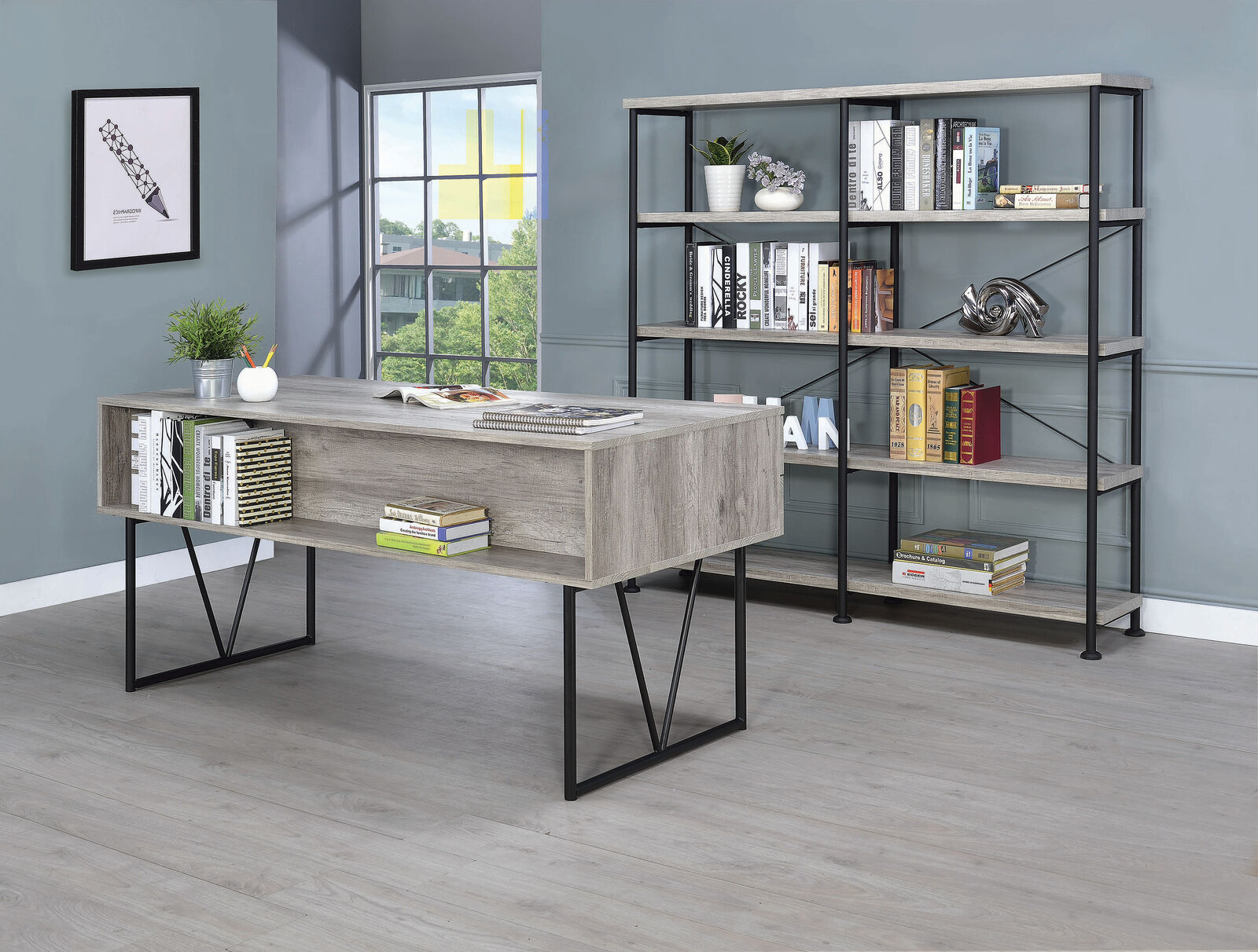 4-Drawer Analiese Industrial Grey Driftwood Home office Writing Desk