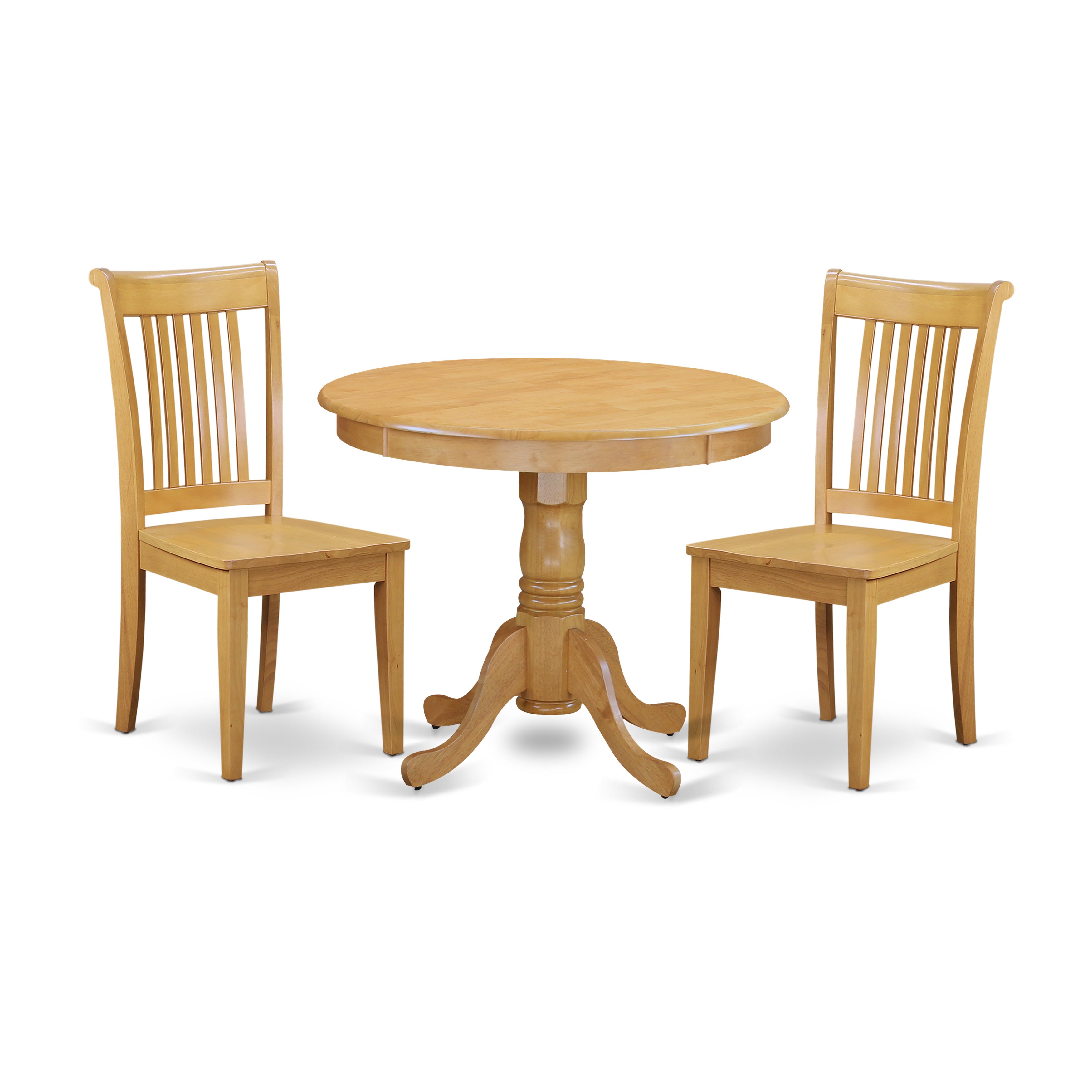 ANPO3-OAK-W 3 Pc Kitchen table set with a Dining Table and 2 Wood Seat Kitchen Chairs in Oak