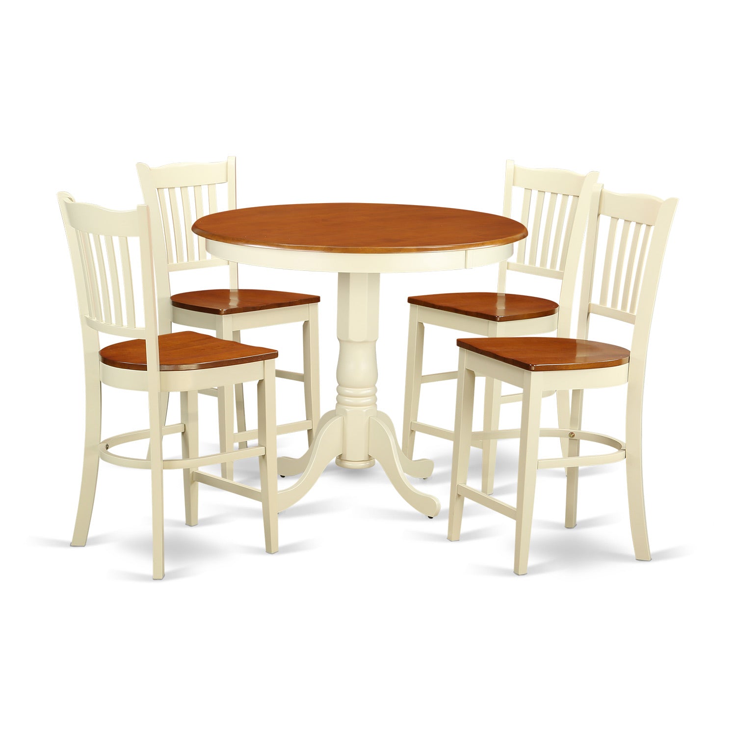 JAGR5-WHI-W 5 PC counter height Dining set-pub Table and 4 bar stools with backs