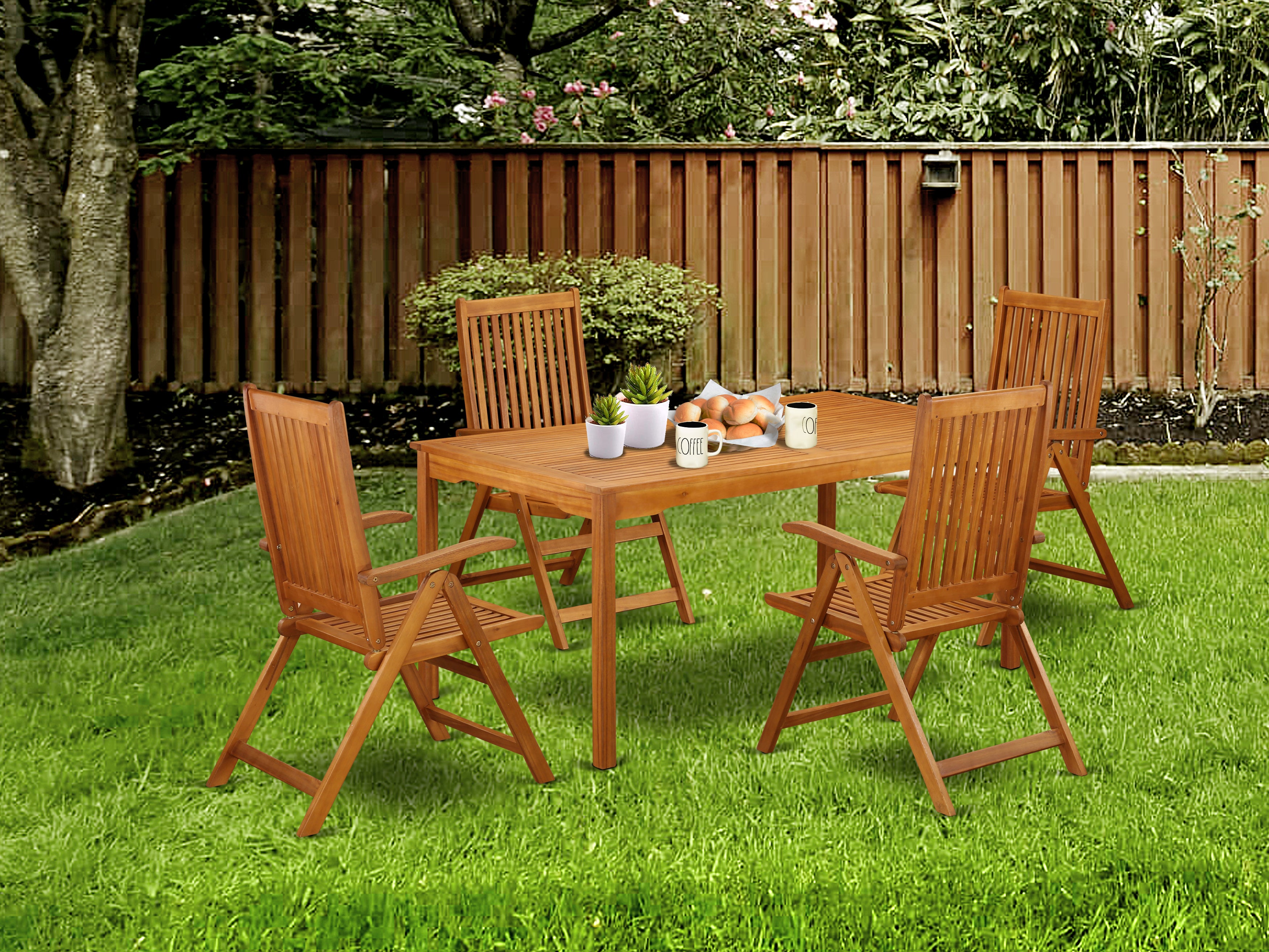 CMCN5NC5N This 5 Pc Acacia Outdoor-Furniture Sets provides you an Outdoor-Furniture table and four foldable Outdoor-Furniture chairs