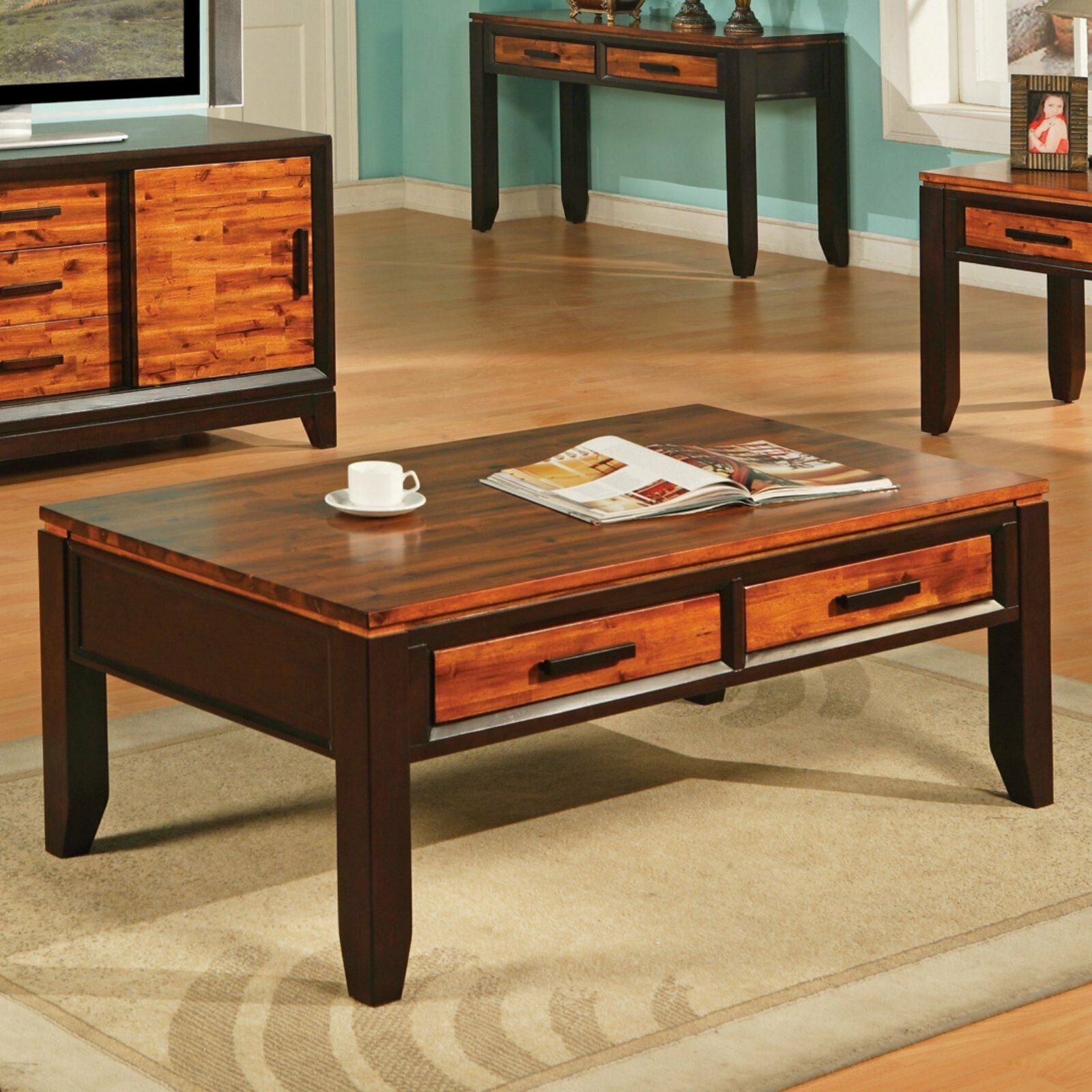 Abaco Contemporary Two Tone Coffee Cocktail Table With Drawers