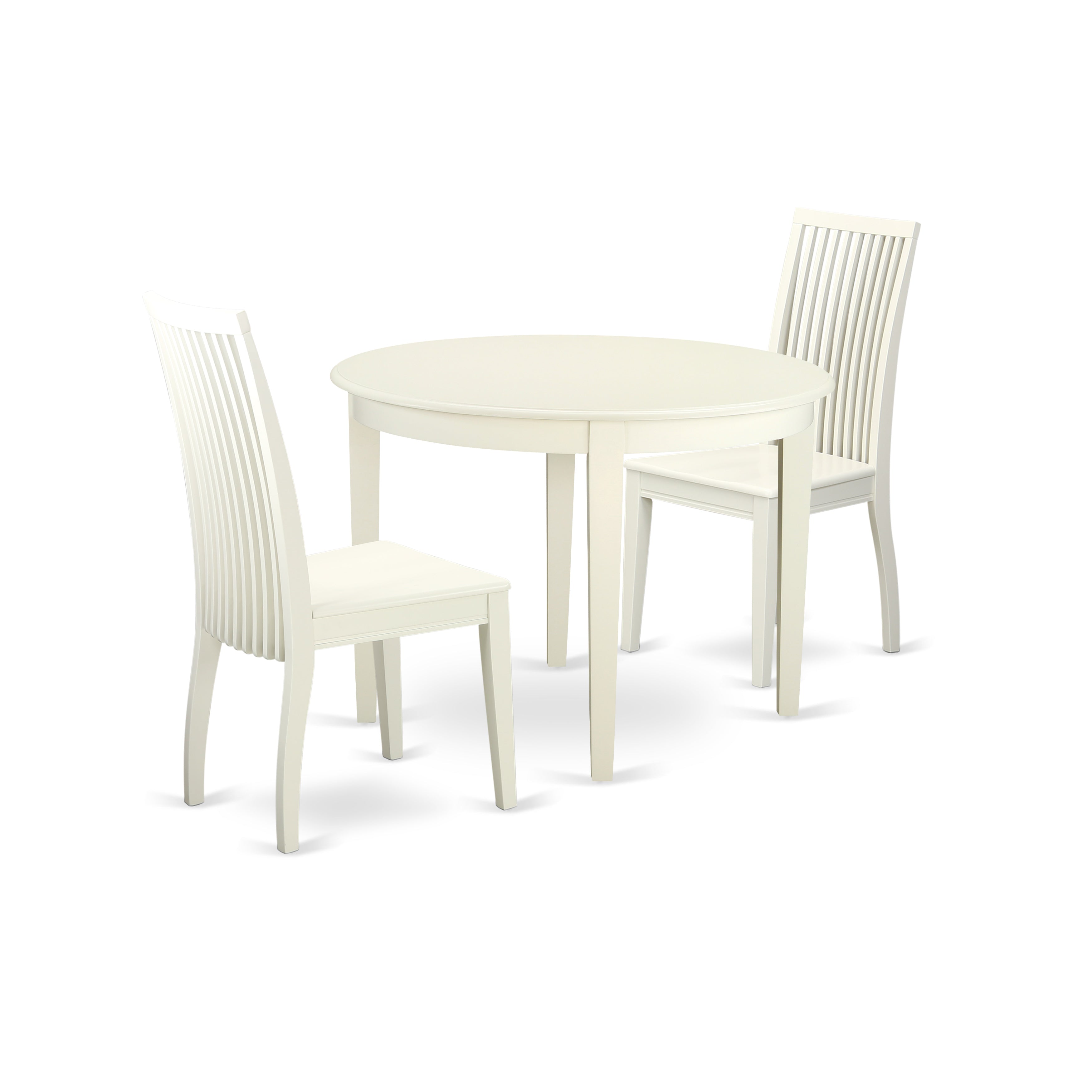 BOIP3-WHI-W 3 Pc Kitchen table set with a Dining Table and 2 Faux Leather Kitchen Chairs in Linen White