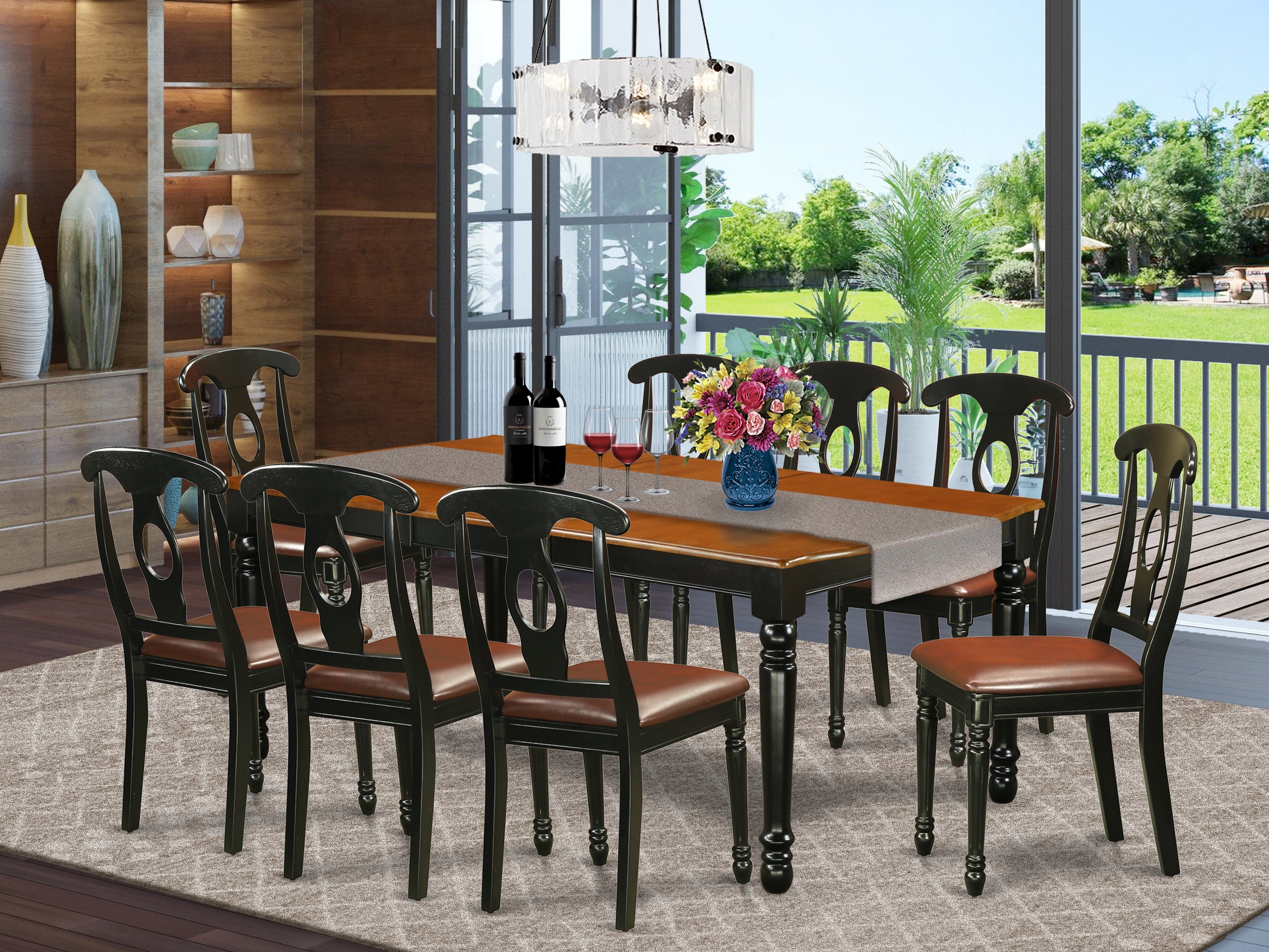 DOKE9-BCH-LC 9 PC kitchen tables and chair set with one Dover dining table and 8 kitchen chairs in a Black and Cherry Finish