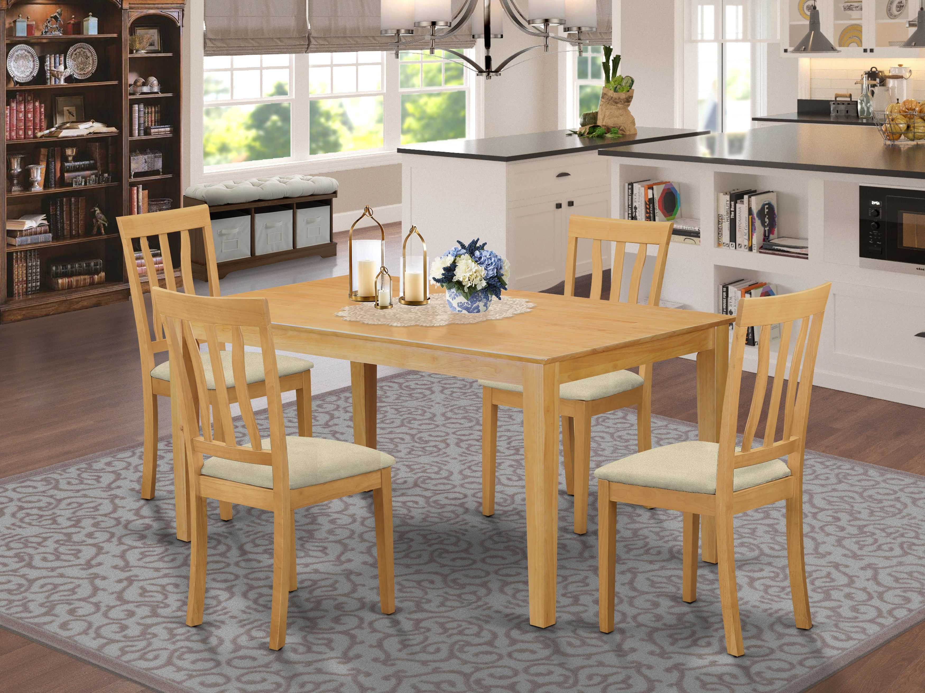 CAAN5-OAK-C 5 Pc Dinette Table set - Kitchen dinette Table and 4 Dining Chairs