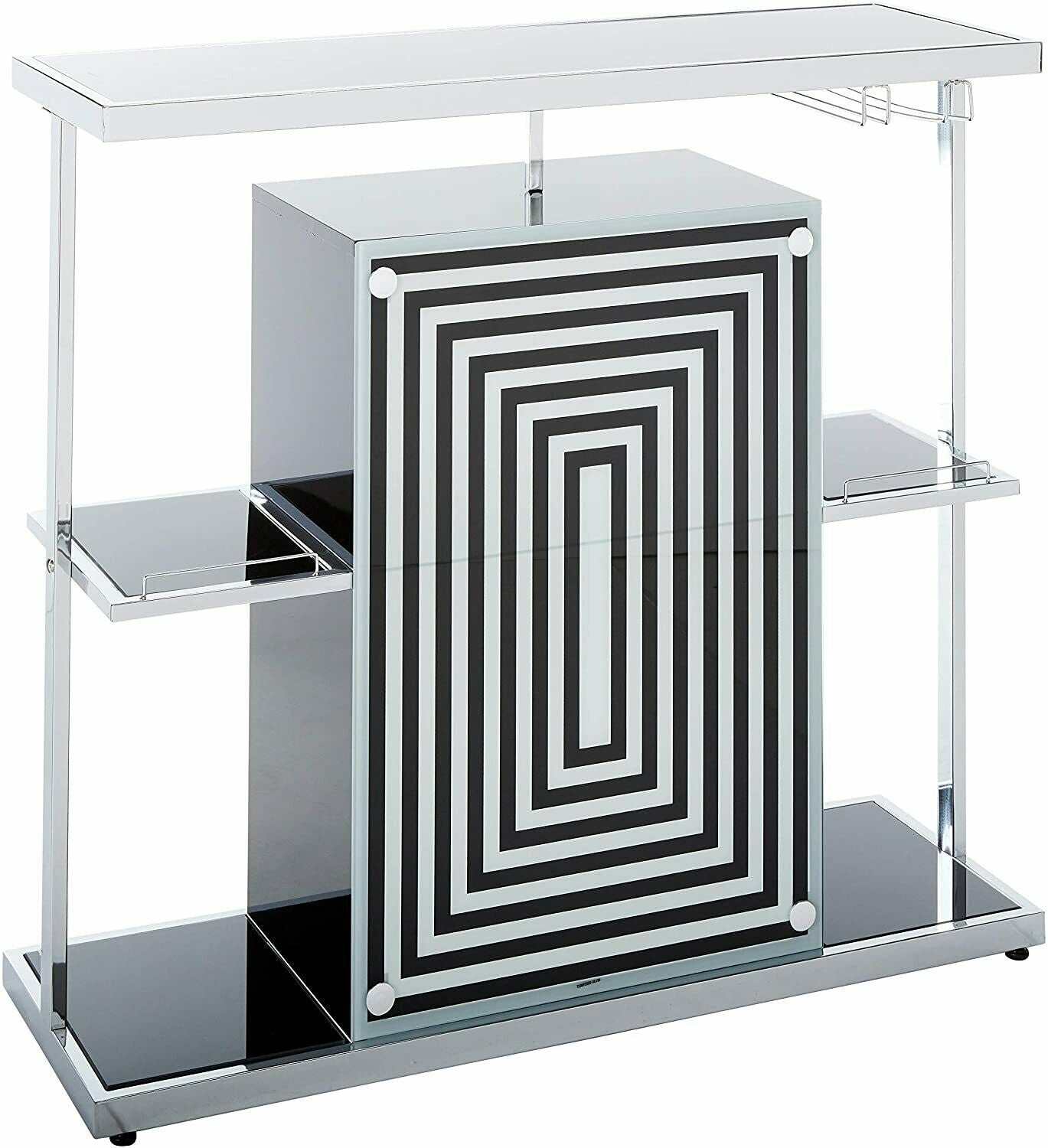 Coaster 2-Tier Geometric Bar Unit TableGlossy Black And White 130076