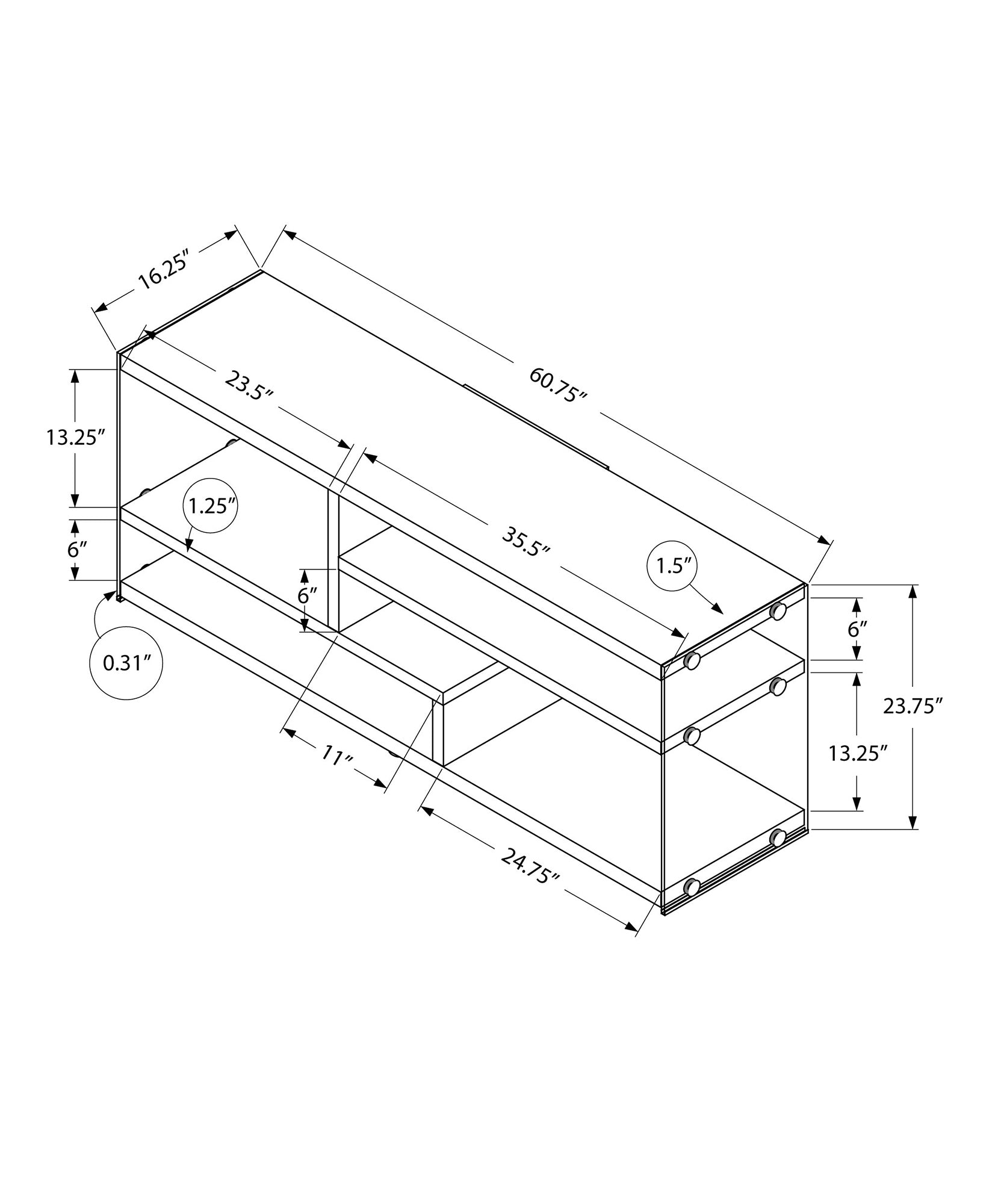 Glossy White 60" TV Stand with Shelves and Tempered Glass