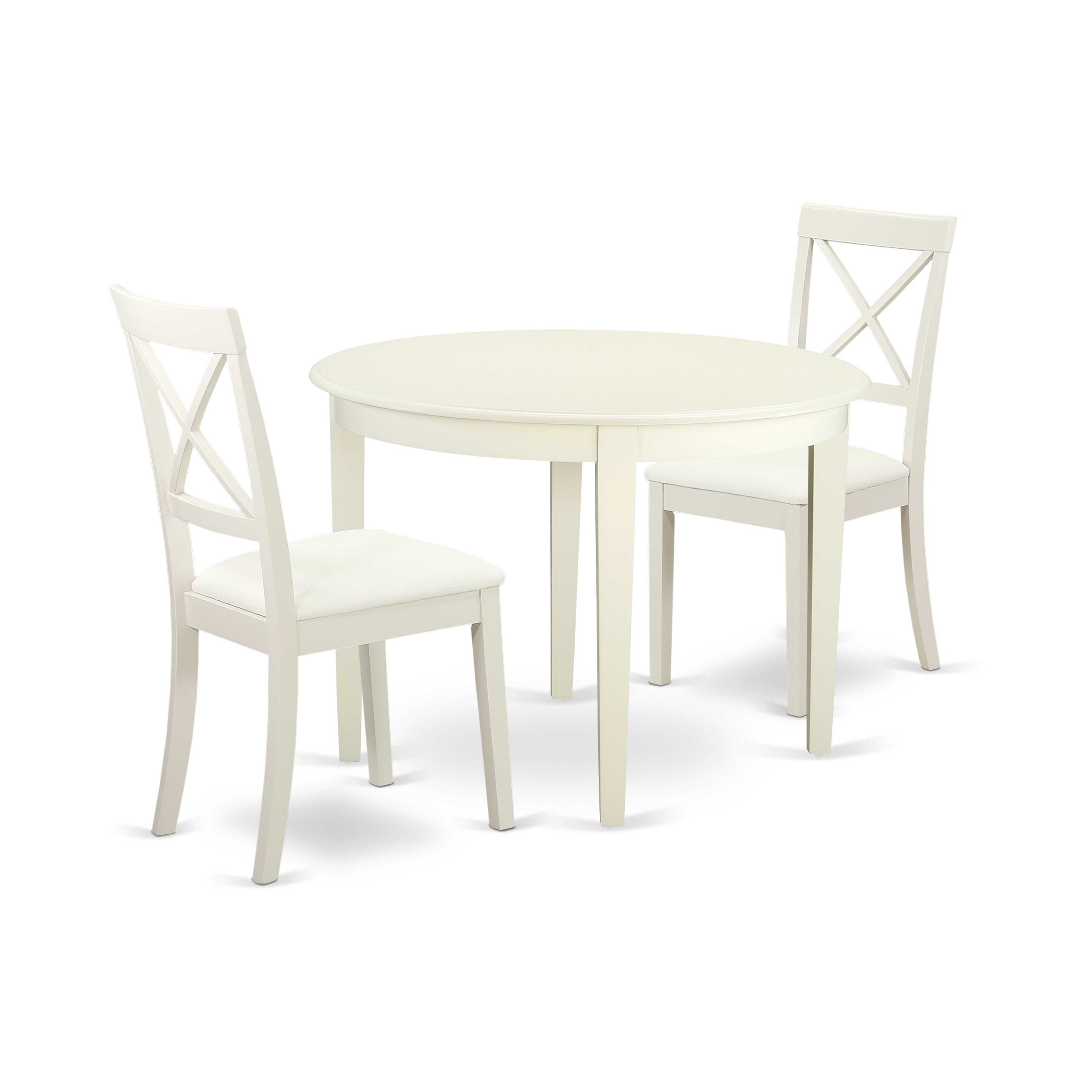 BOST3-LWH-LC 3 Pc small Kitchen Table and Chairs set-Table and 2 faux leather seat Dining Chairs in Linen White