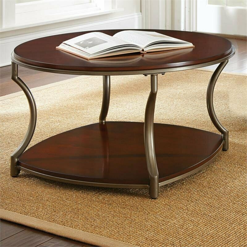 Miles Merlot Cherry Finish Wood and Metal Round Coffee cocktail Table