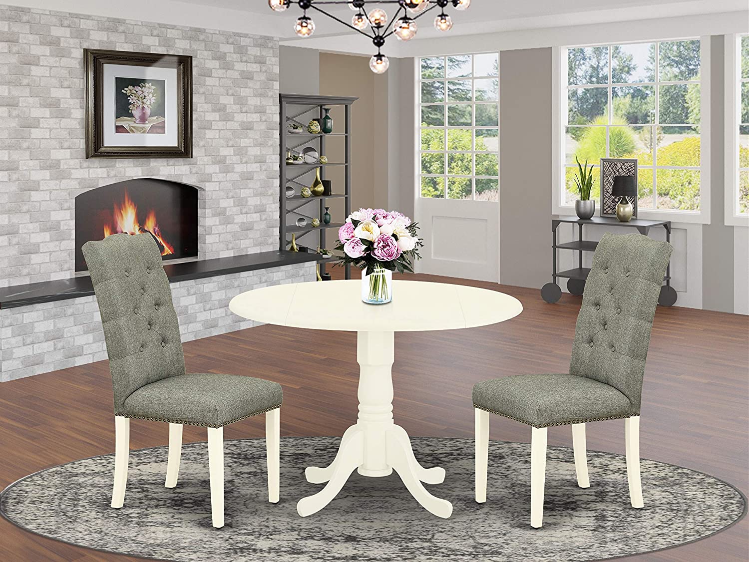 East West Furniture DLEL3-WHI-07 3-Pc Wood Dining