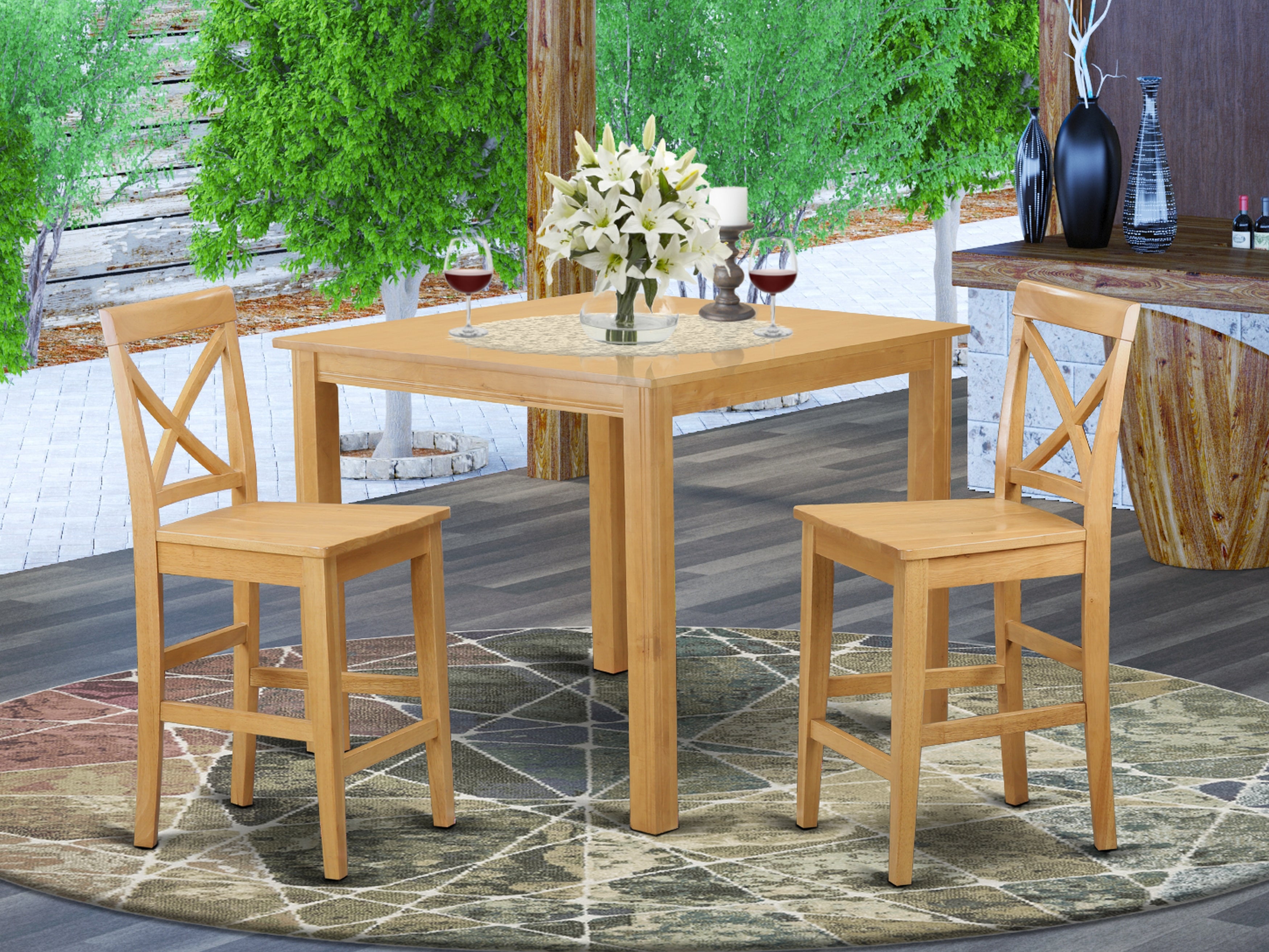 CFPB3-OAK-W 3 Pc counter height Dining room set-pub Table and 2 bar stools