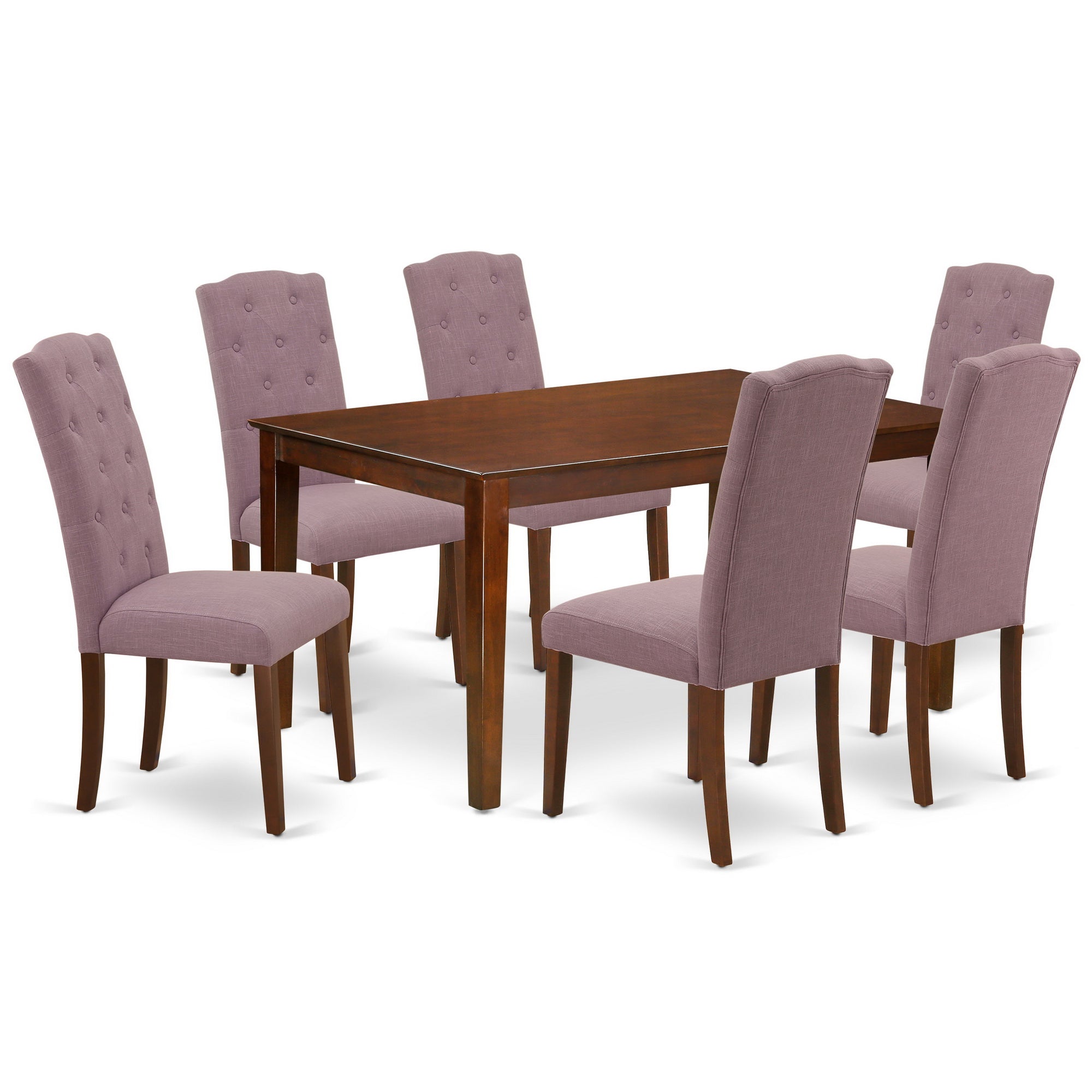 CACE7-MAH-10 7Pc Dinette Set Includes a Rectangular Kitchen Table and Six Parson Chairs with Dahlia Fabric, Mahogany Finish