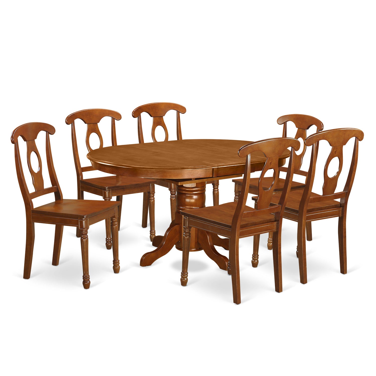 AVNA7-SBR-W 7 Pc Dining Table with Leaf and 6 Wood Kitchen Chairs in Saddle Brown