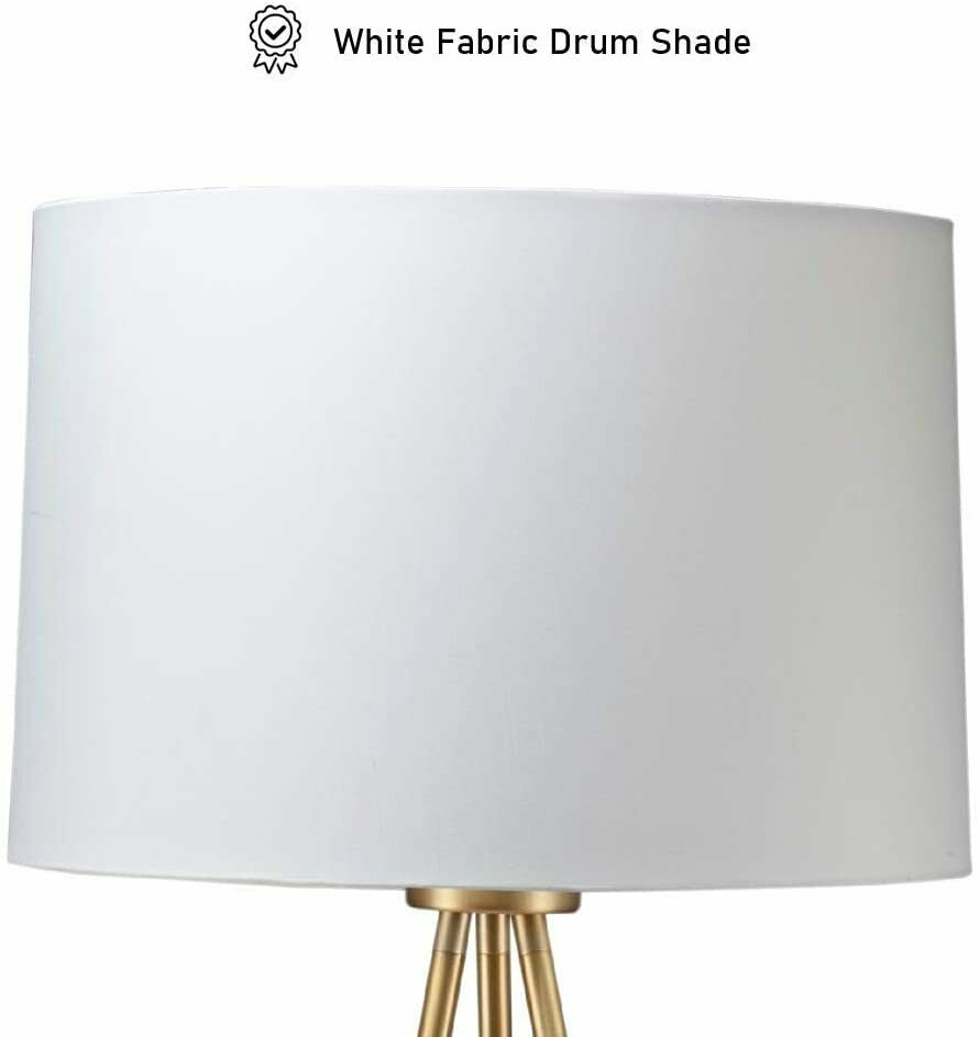 Tripod Base Floor Lamp with Matted Gold Finish, Drum Shade - 3-Way Twist Switch