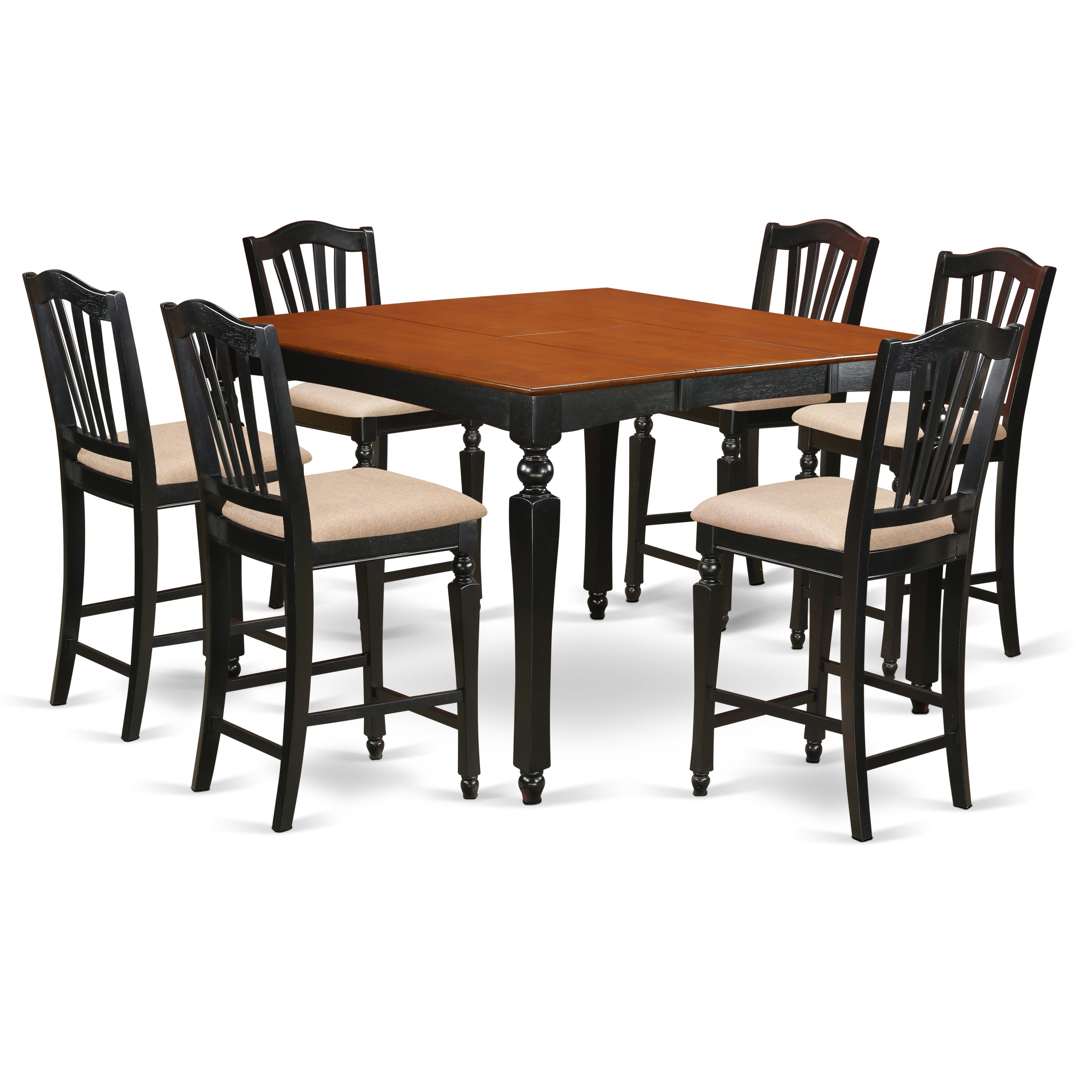 CHEL7-BLK-C 7 Pc Counter height Table set-Square pub Table and 6 counter height Chairs