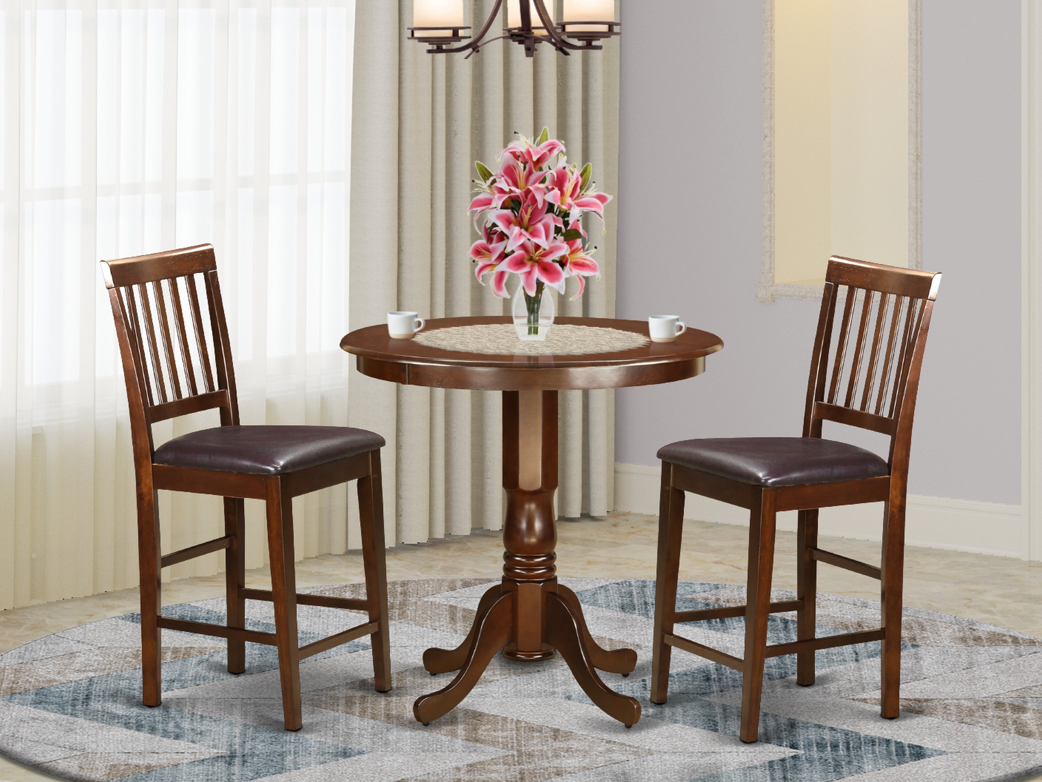 JAVN3-MAH-LC 3 PC pub Table set-pub Table and 2 counter height Chairs