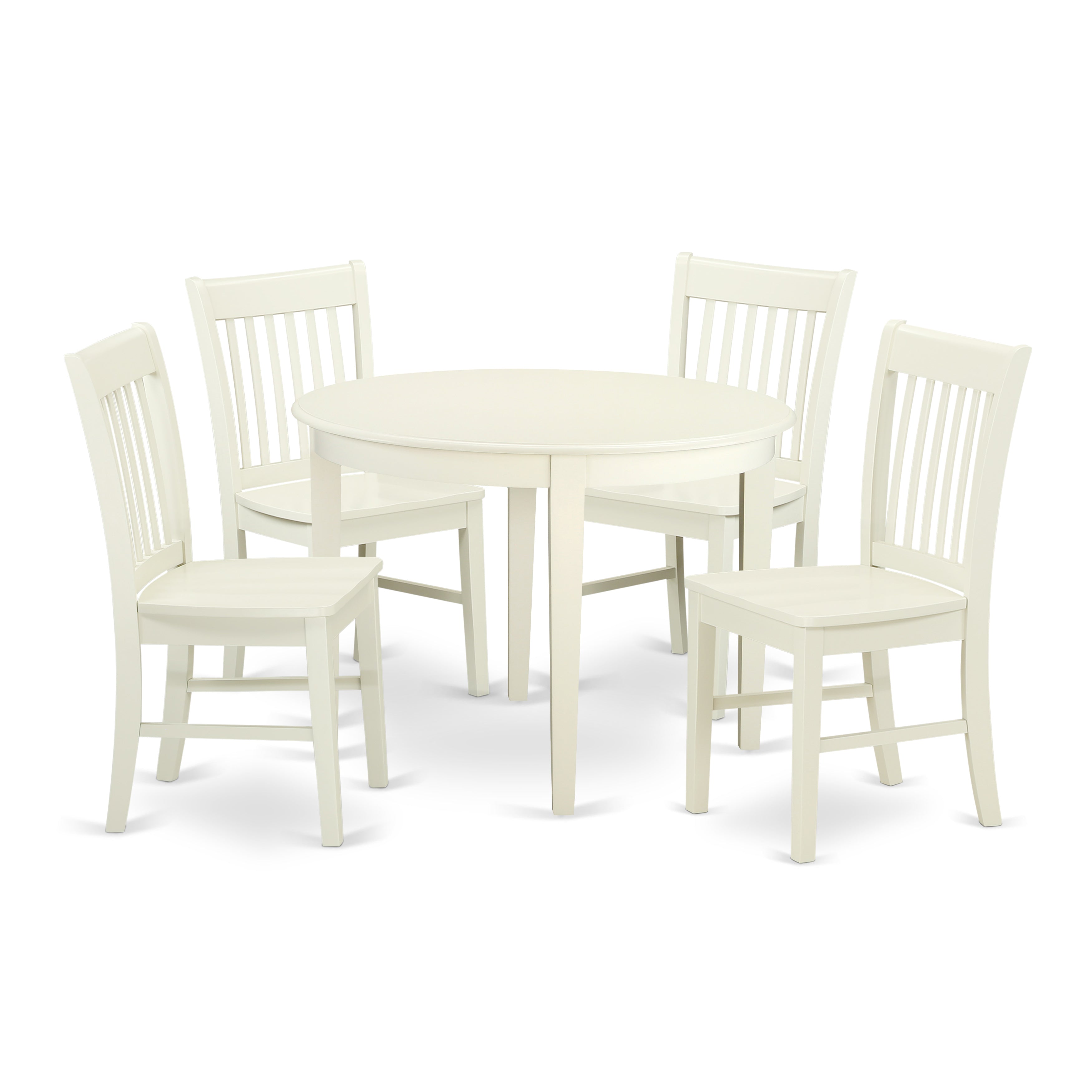 BONO5-WHI-W 5 Pc Kitchen table set with a Dining Table and 4 Faux Leather Seat Kitchen Chairs in Linen White