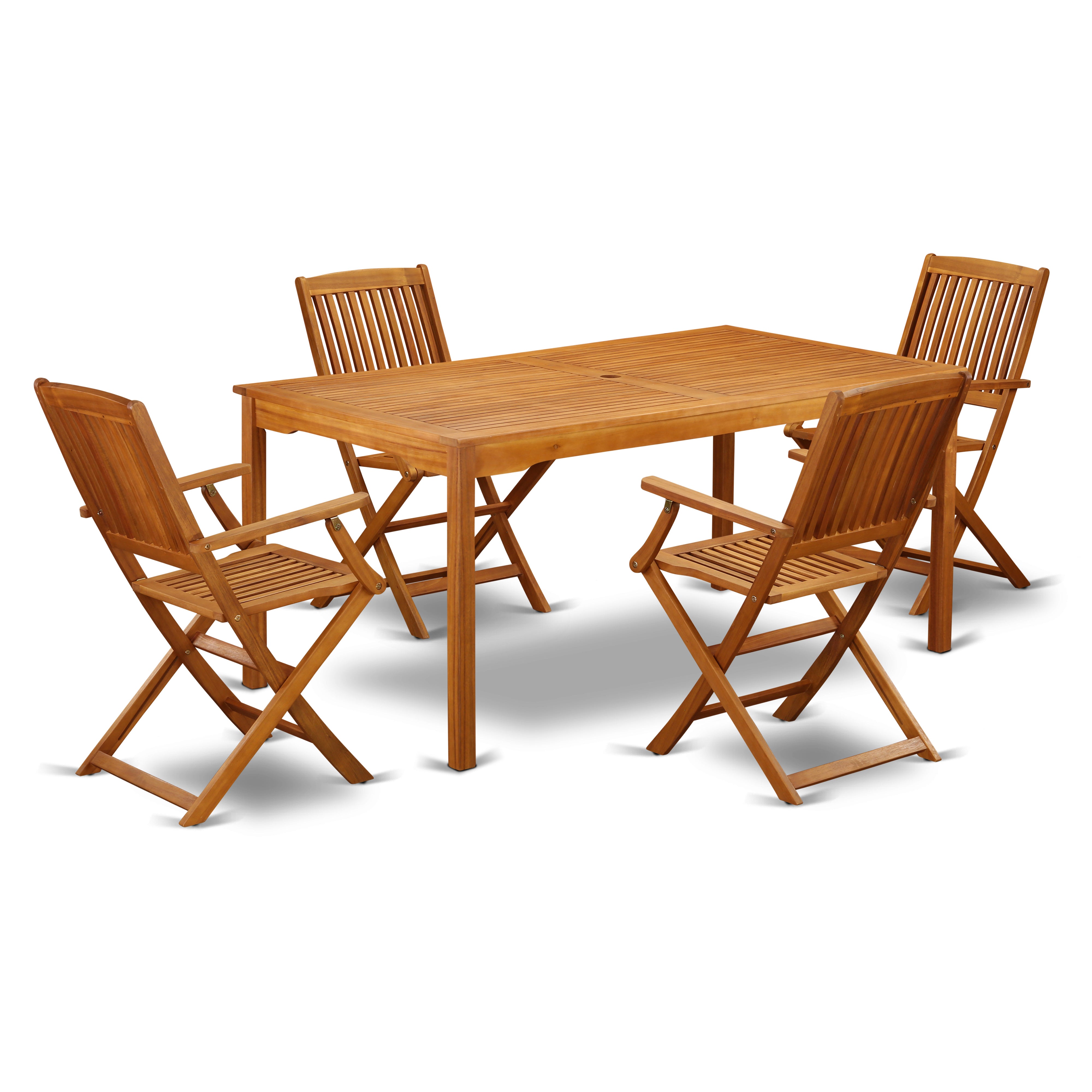 CMCM5CANA This 5 Pc Acacia Wood Courtyard Dining Sets offers an Outdoor-Furniture table and four patio dining chairs