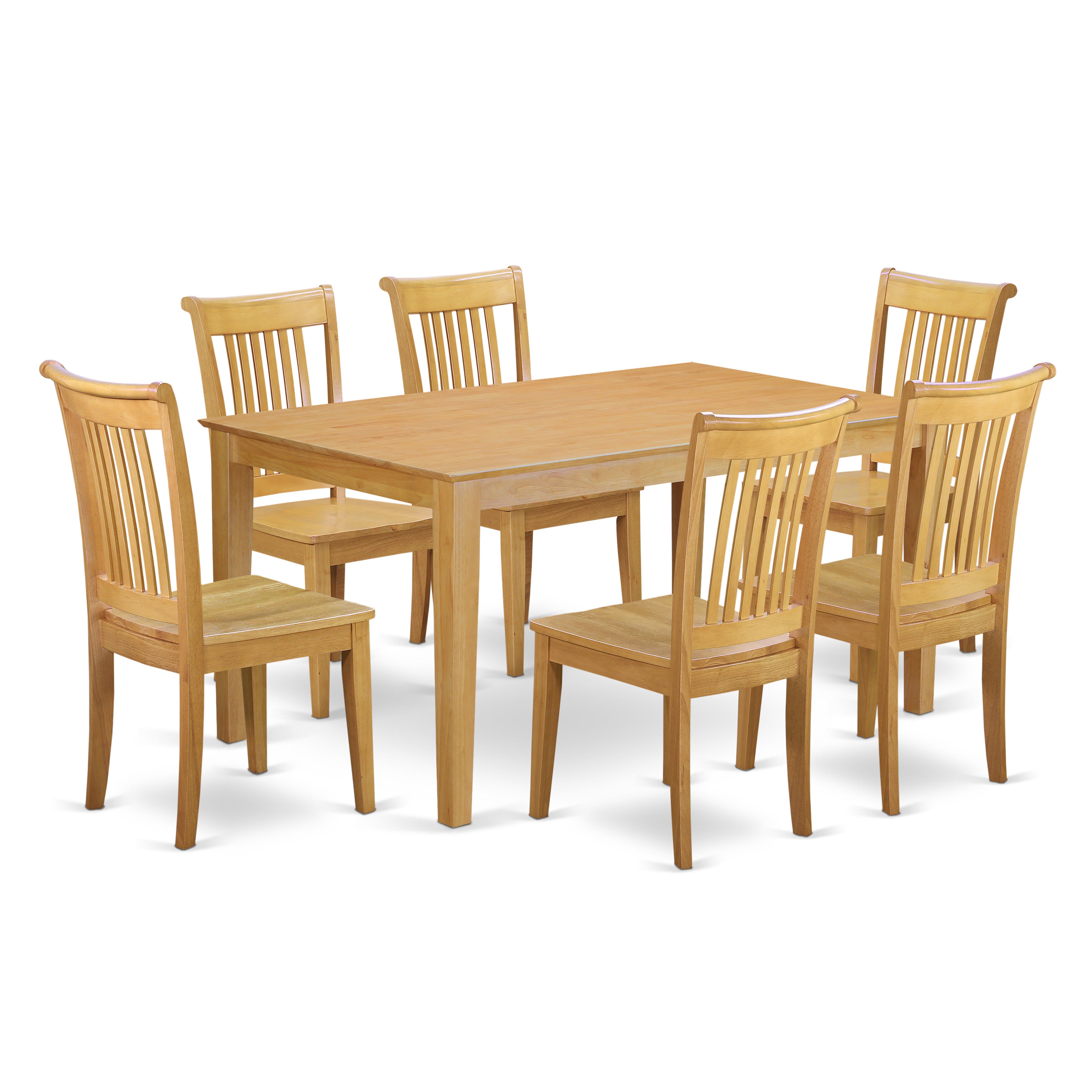 CAPO7-OAK-W 7 Piece dining table set- Solid Top dining room table and 6 Wood Seat dining chairs