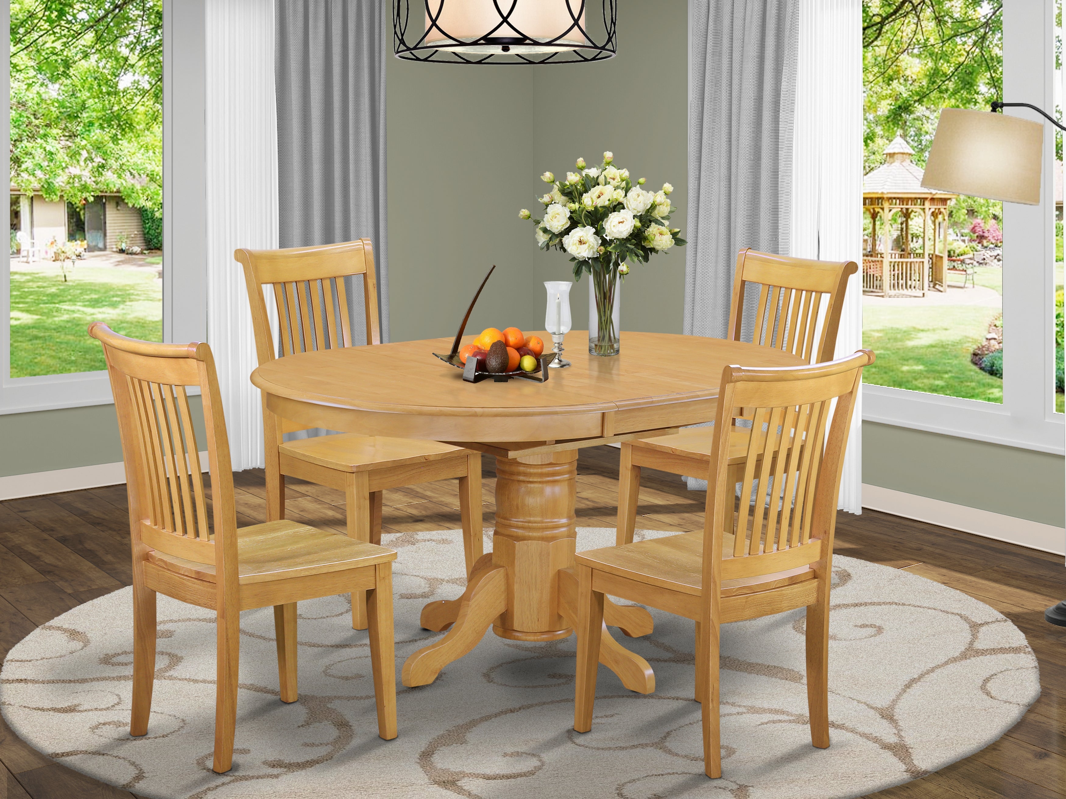 AVPO5-OAK-W 5 Pc Dining set with a Kitchen Table and 4 Wood Seat Kitchen Chairs in Oak