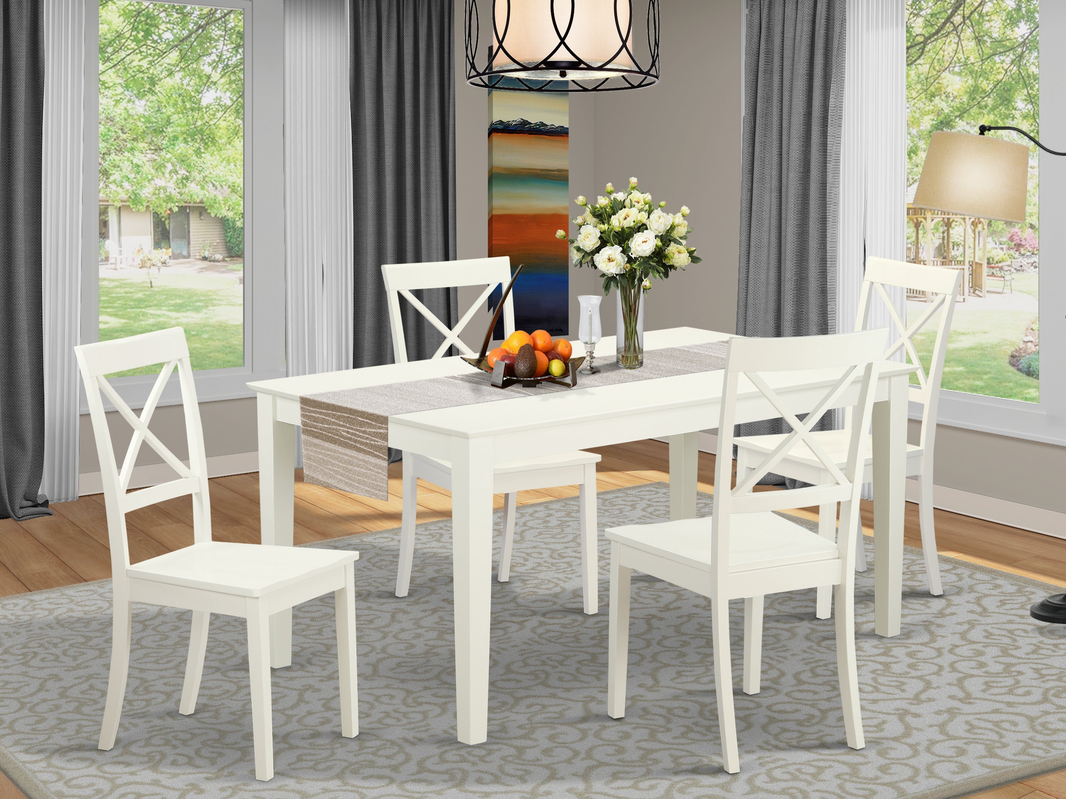 CABO5-LWH-W 5 Piece dining table set for 4- Dining table and 4 Wood seat dining chairs