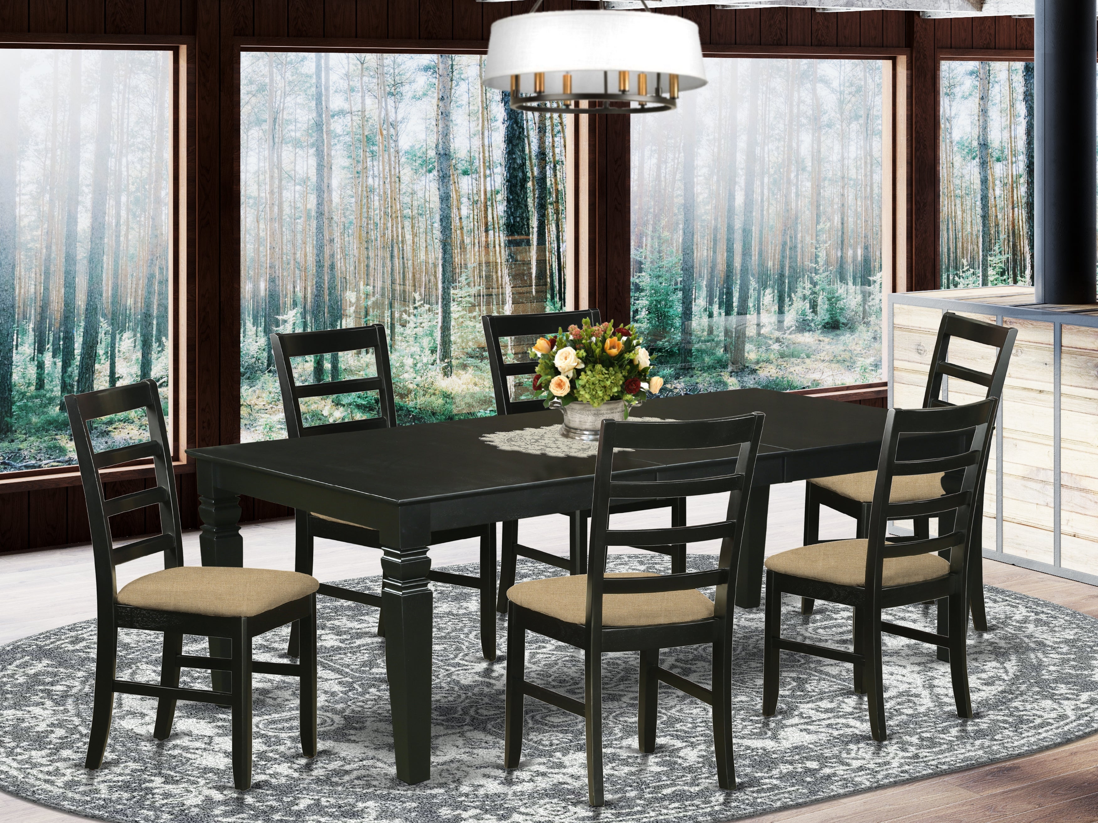 LGPF7-BLK-C 7 Pc Kitchen table set with a Dining Table and 6 Microfiber Kitchen Chairs in Black