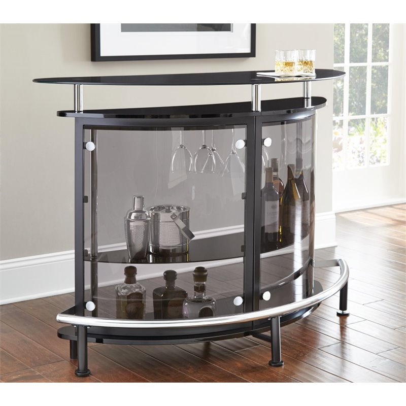 Ariana Home Bar with Brown Smoked Tempered Glass Shelves