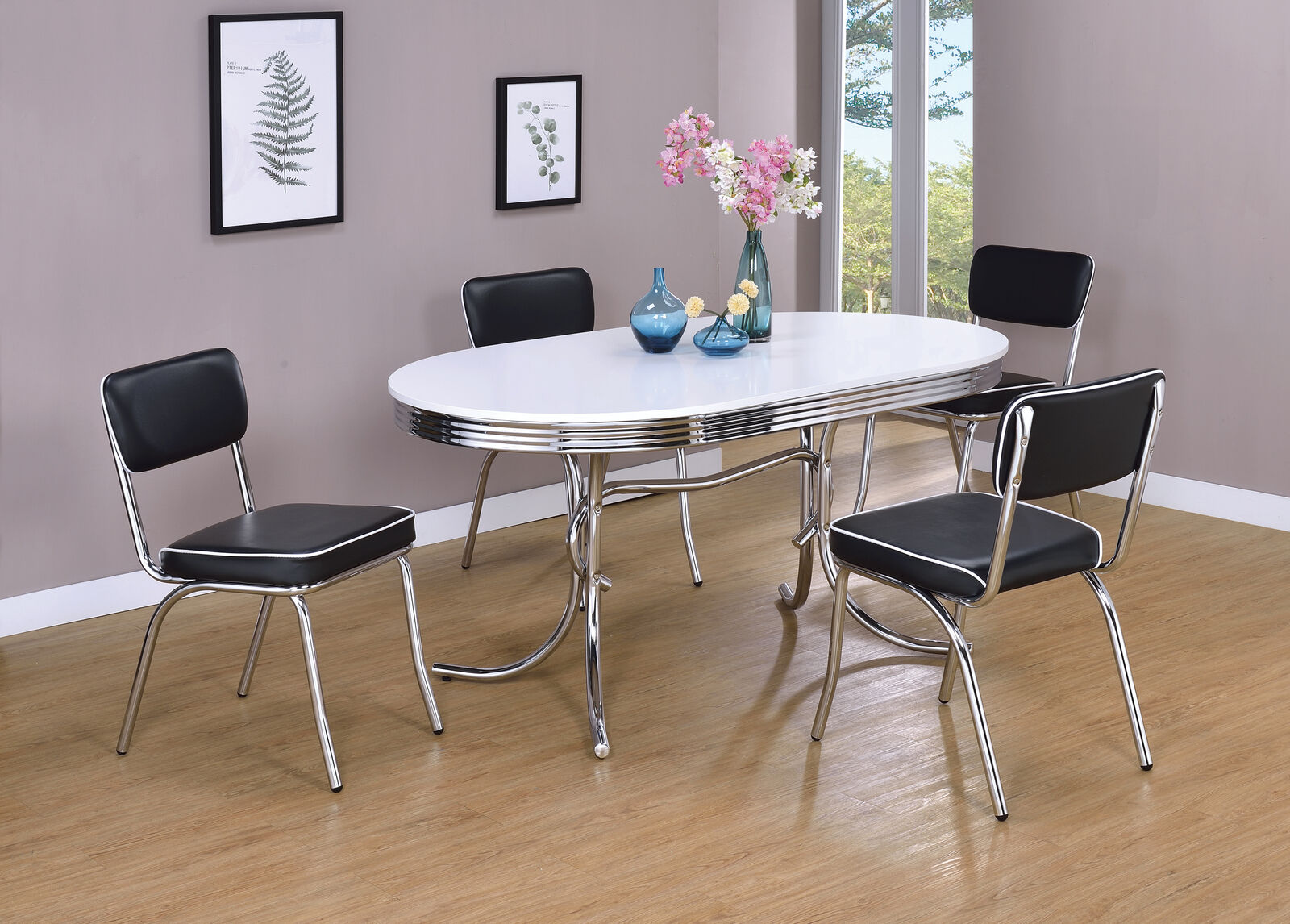 Retro Oval Dining Table Glossy White And Chrome 2065