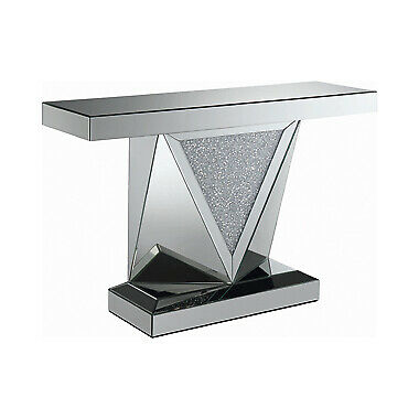 Rectangular Sofa Table With Triangle Detailing Silver And Clear Mirror 722509