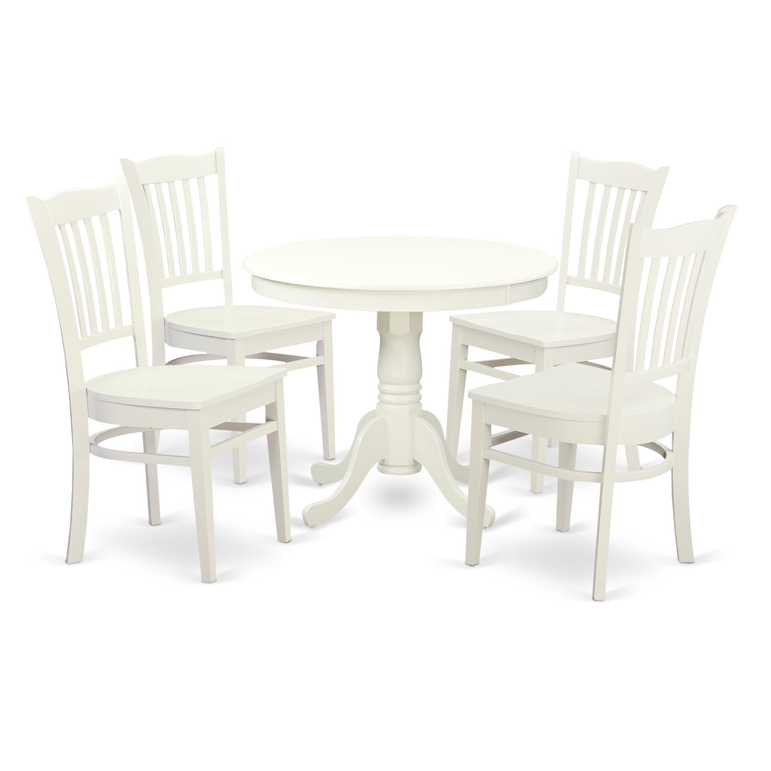 ANGR5-LWH-W 5 Pc set with a Kitchen Table and 4 Wood Kitchen Chairs in Linen White.