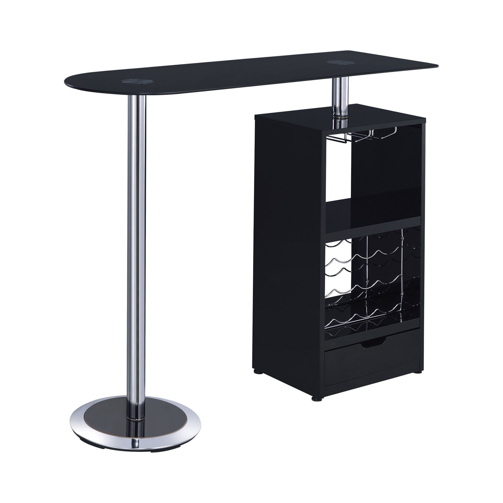 Coaster Modern Black Bar Table with Wine Bottle Storage and Glass Top 120451