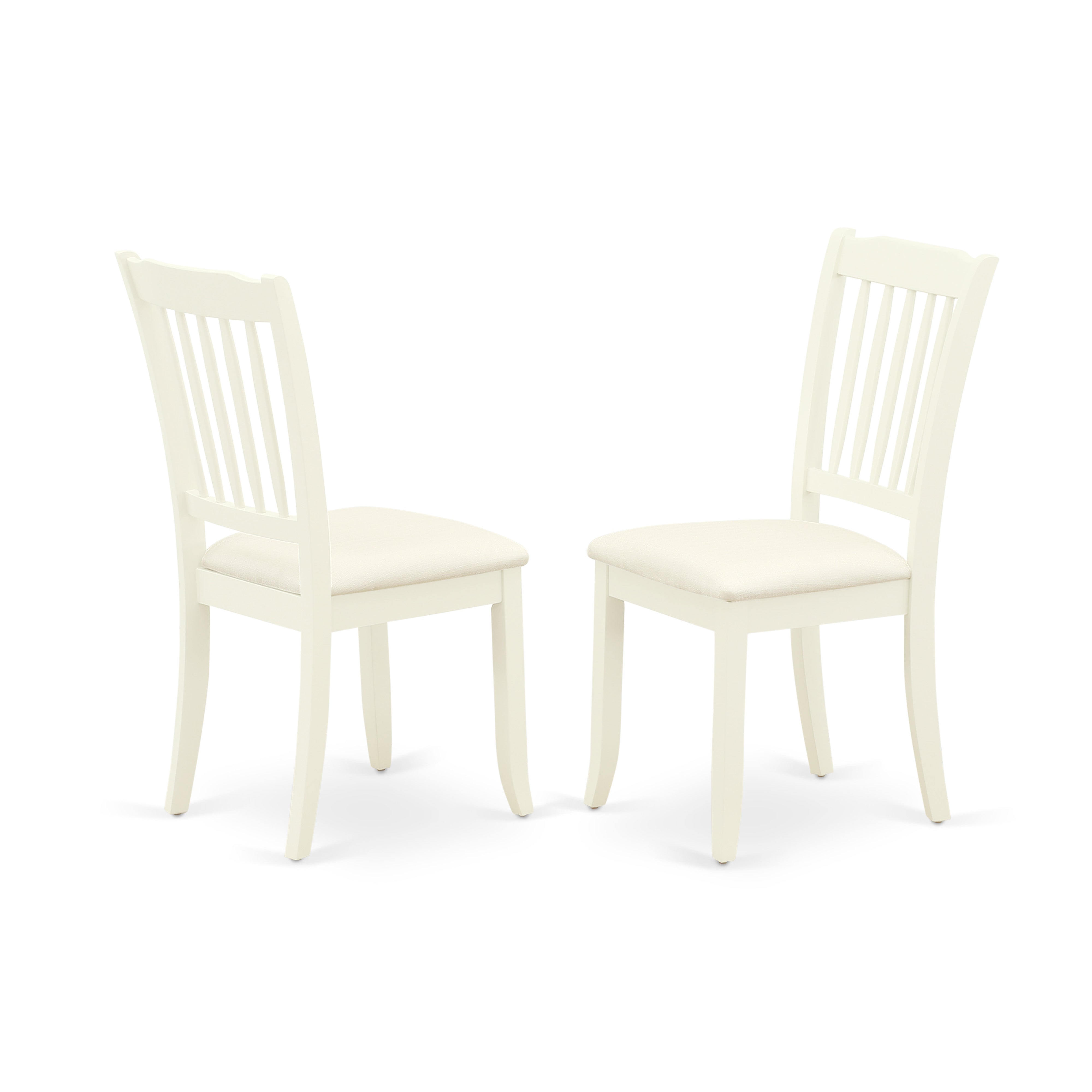 DAC-LWH-C Danbury vertical slatted back chairs with Linen Fabric Upholstered Seat in Linen white finish