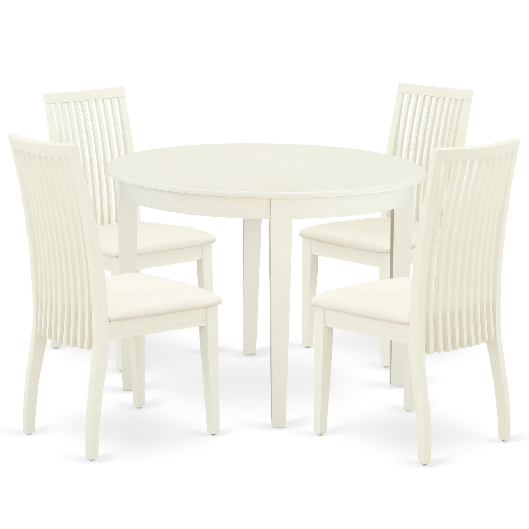 BOIP5-WHI-C 5Pc Dining Set Includes a Round Dinette Table and Four Microfiber Seat Dining Chairs, White Finish