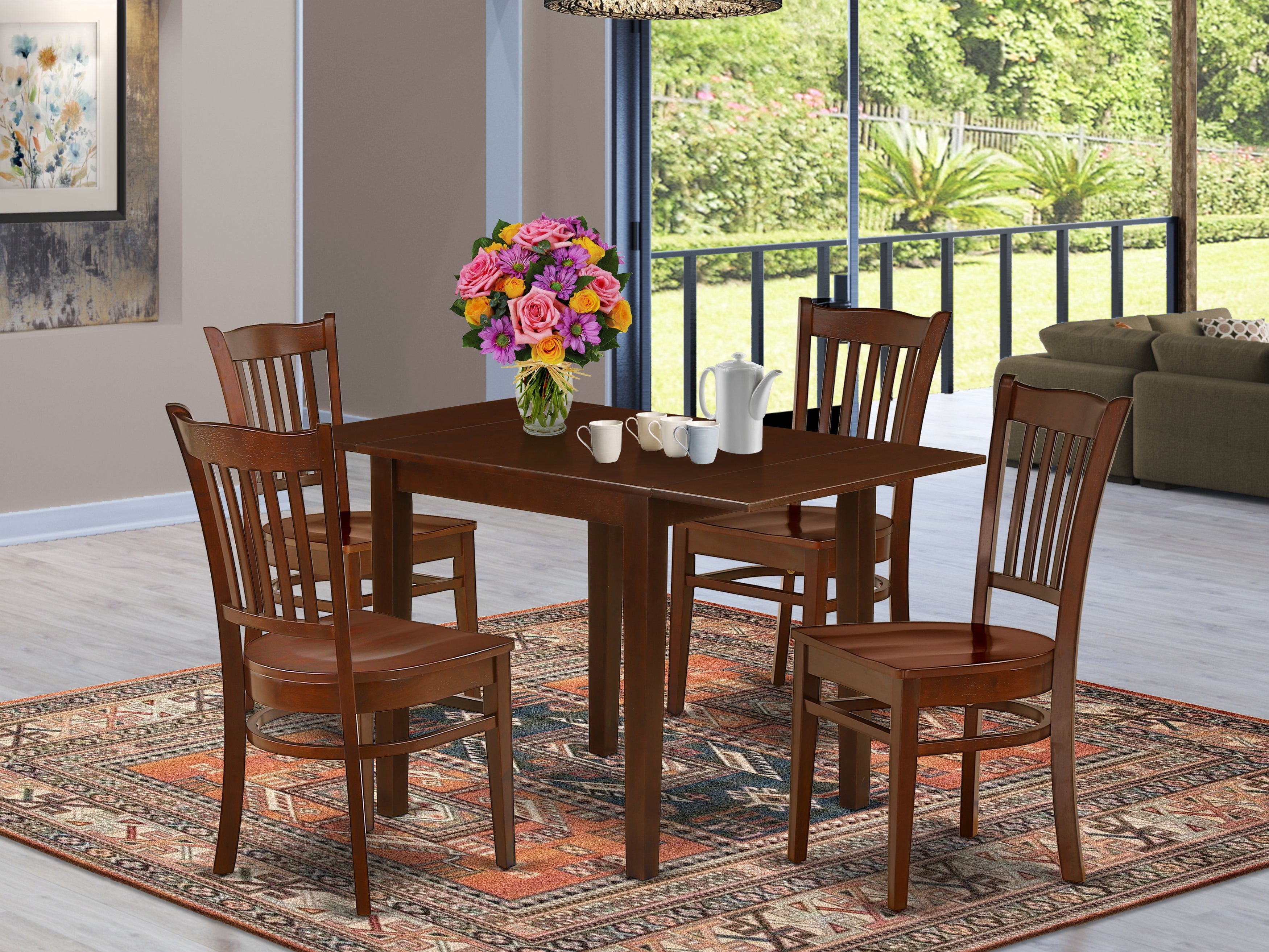 East West Furniture NDGR5-MAH-W 5Pc Dining Table Set Offers a Small Table and 4 Dining Room Chair with Rubberwood Seat and Slat Back, Mahogany Finish