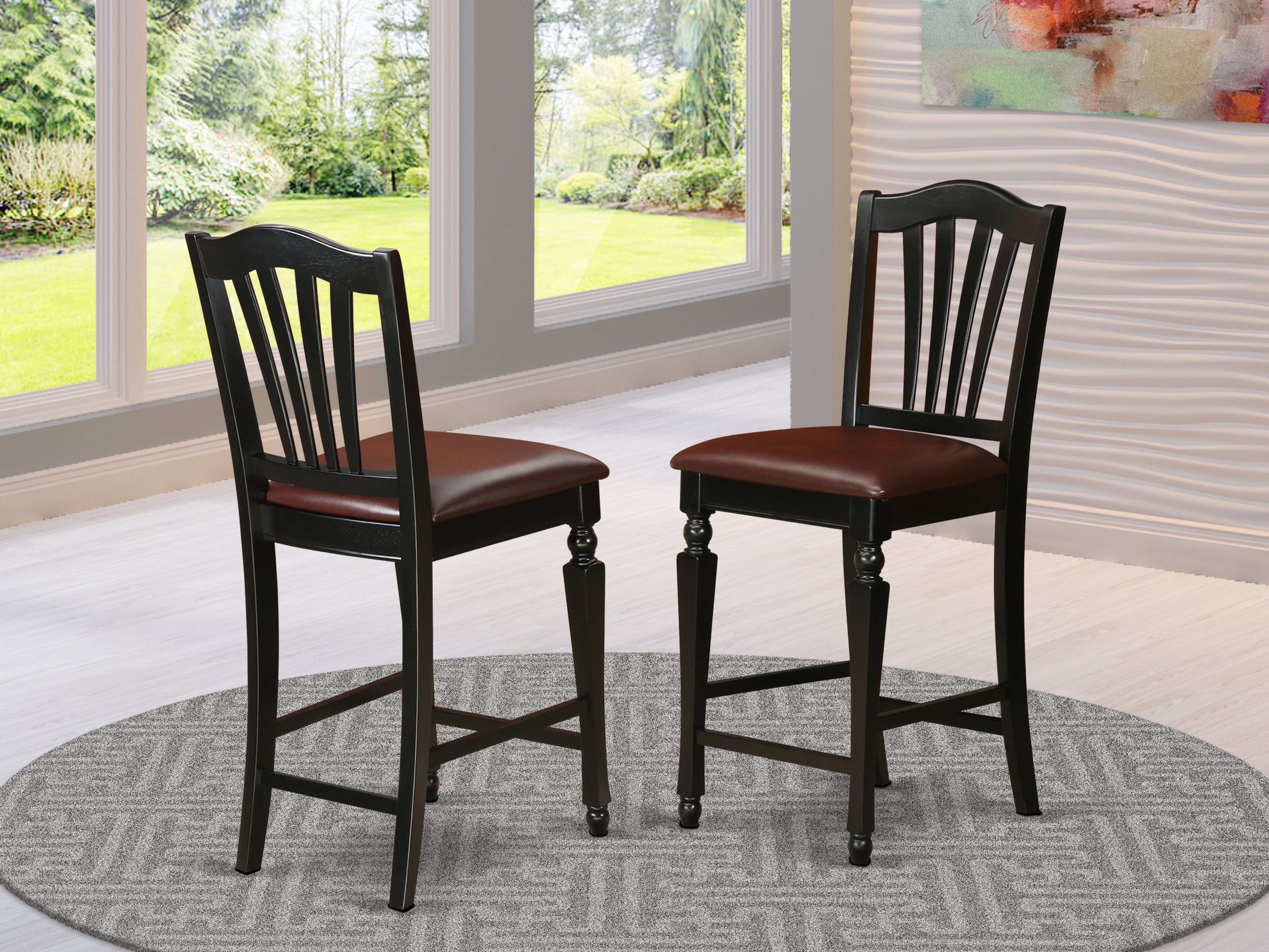 CHS-BLK-LC Chelsea Stools with FAUX LEATHER upholstered seat, 24" seat height