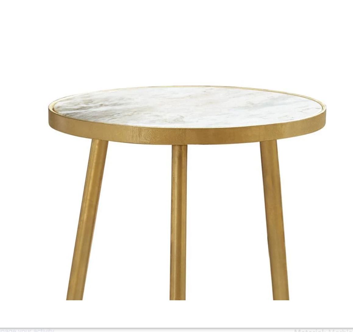 Acheson Round Accent Table White and Gold