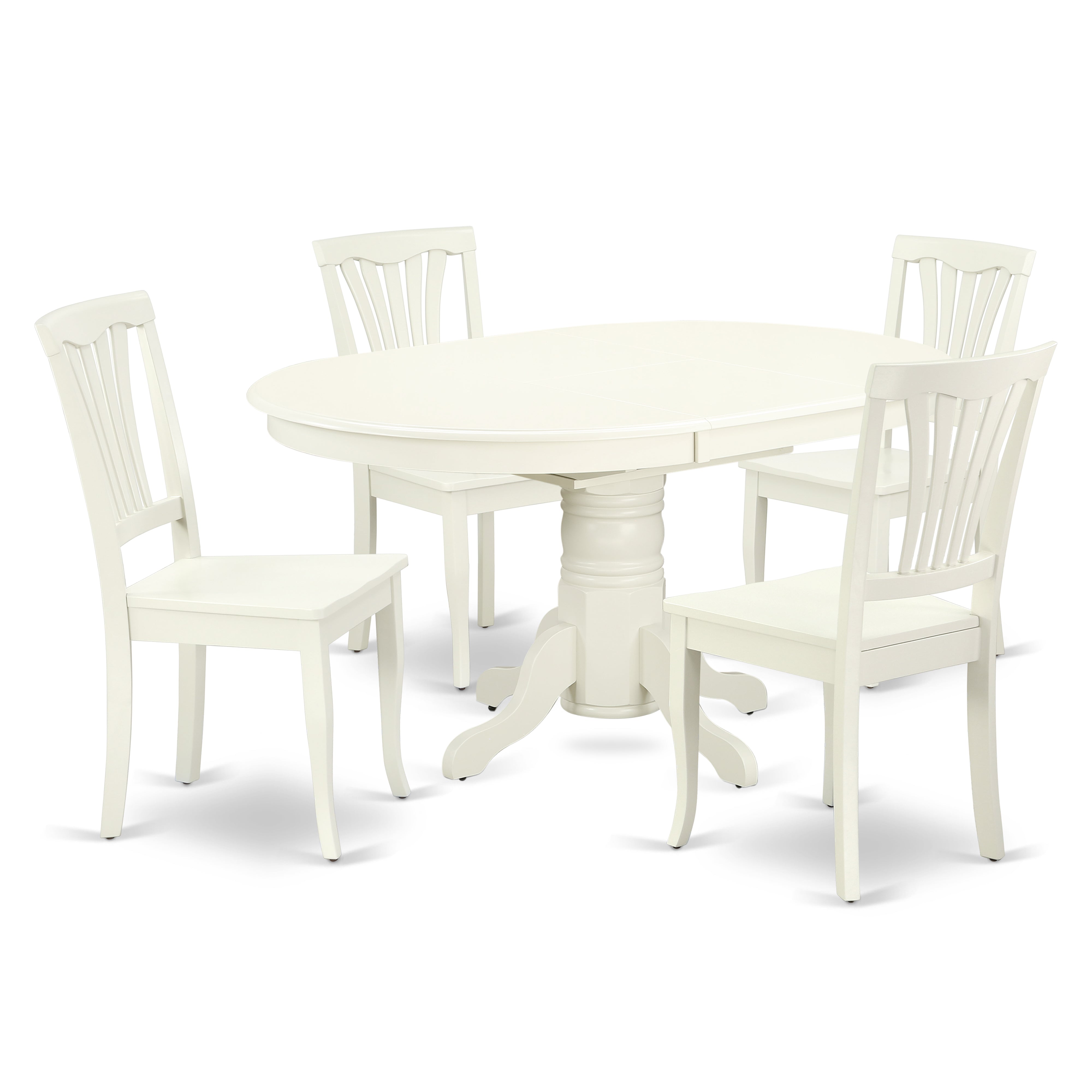 AVON5-LWH-W 5PC Oval 42/60 inch Table with 18 In Leaf and 4 vertical slatted Chairs