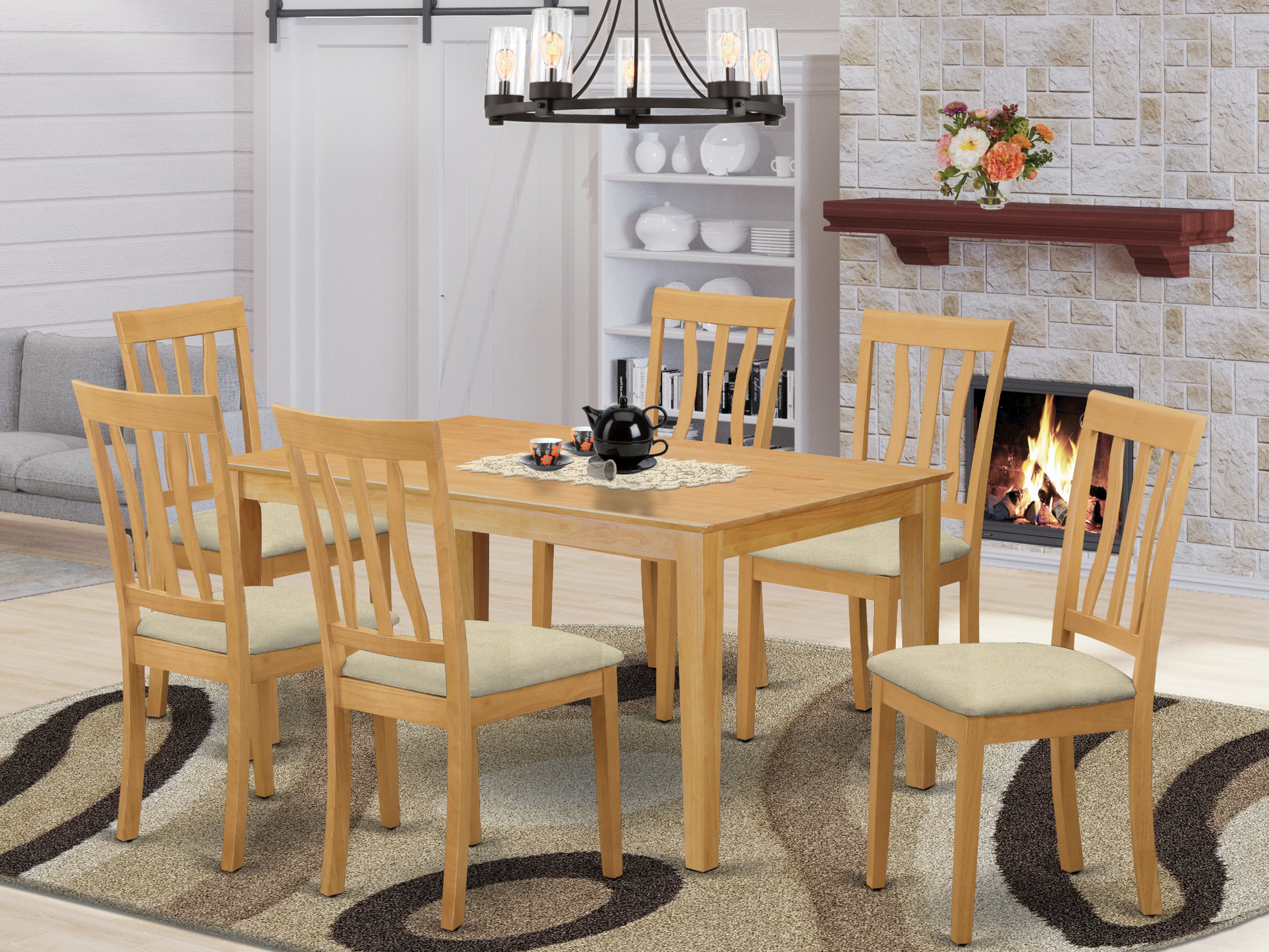 CAAN7-OAK-C 7 PC Dining room set - Small Kitchen Table and 6 Kitchen Dining Chairs