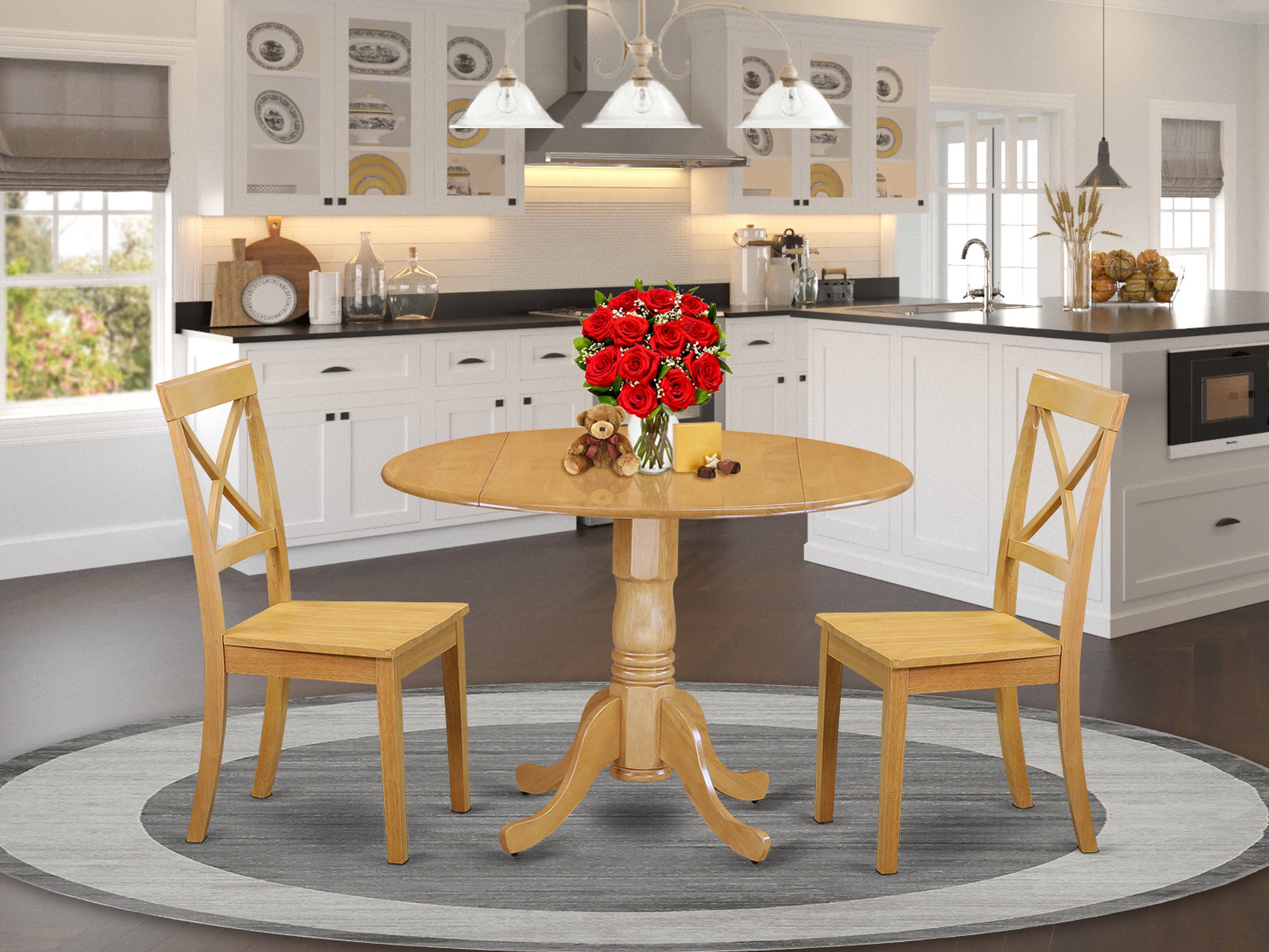 DLBO3-OAK-W 3 PC Dublin kitchen table set-Dining table and 2 wood seat kitchen chairs in Oak