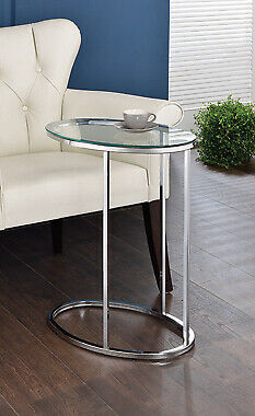 Oval Snack Sofa Chairside Accent Table Chrome And Clear 902927