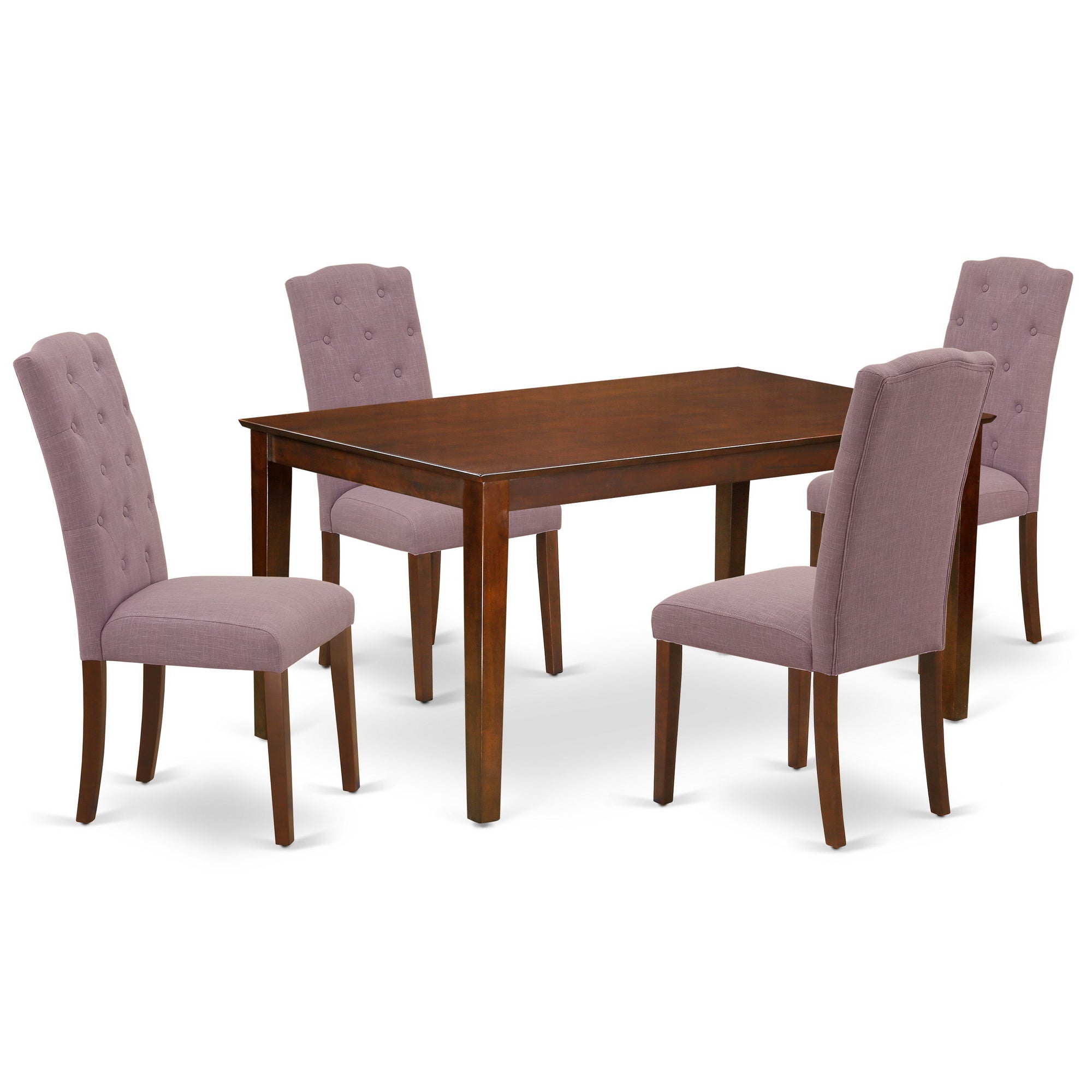 CACE5-MAH-10 5Pc Dining Set Includes a Rectangle Dinette Table and Four Parson Chairs with Dahlia Fabric, Mahogany Finish