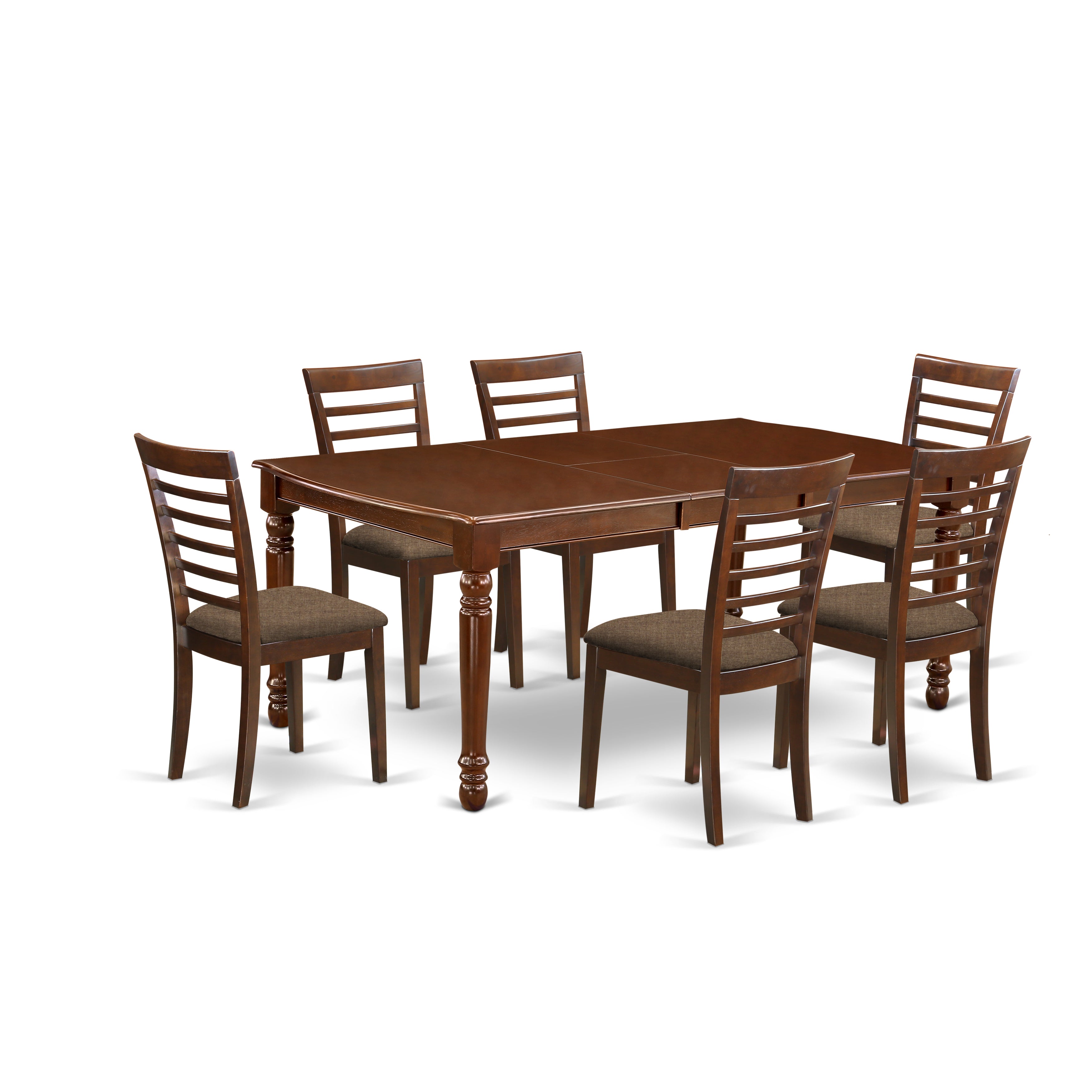DOML7-MAH-C 7Pc Rectangular 60/78" Kitchen Table With 18 In Self Storing Butterfly Leaf And Six Microfiber Upholstery Seat Chairs