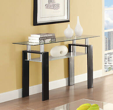 Tempered Glass Sofa Console Hallway Foyer Table With Shelf Black