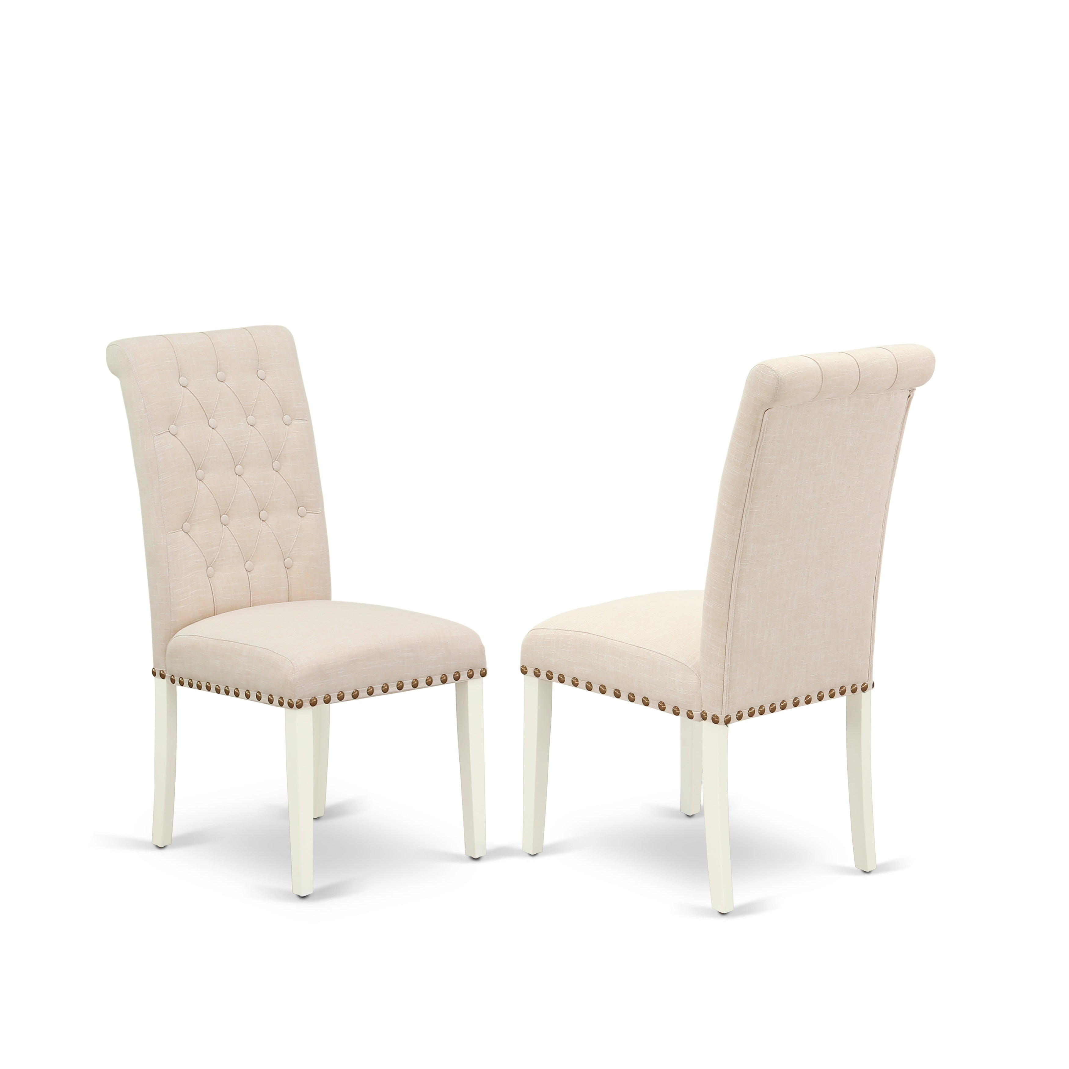 DOBR9-LWH-02 9Pc Dining Set Includes a Rectangle Dinette Table with Butterfly Leaf and Eight Parson Chairs with Light Beige Fabric, Linen White Finish
