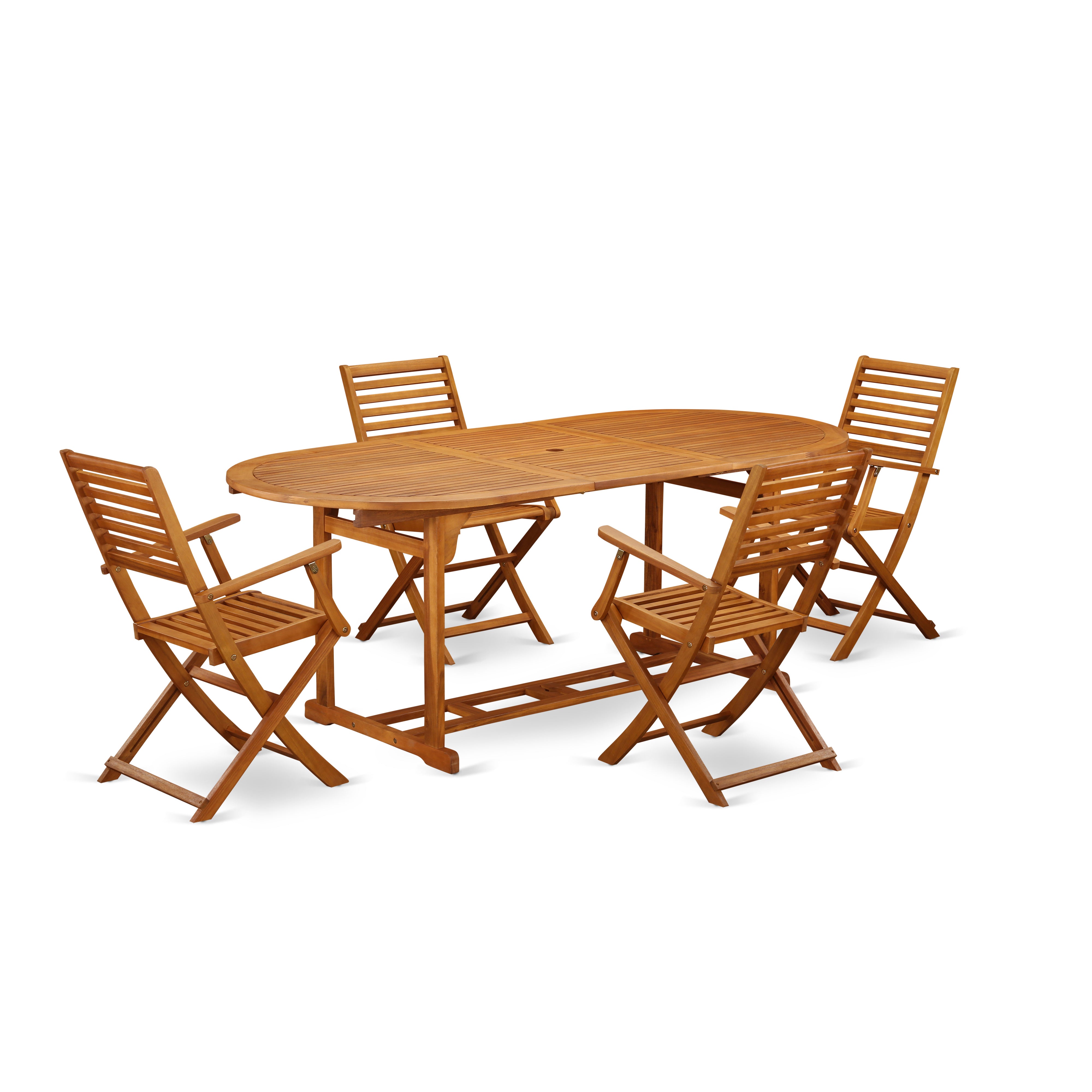 BSBS5CANA This 5 Piece Acacia Wood Backyard Dining Sets includes one Outdoor-Furniture table and 4 chairs