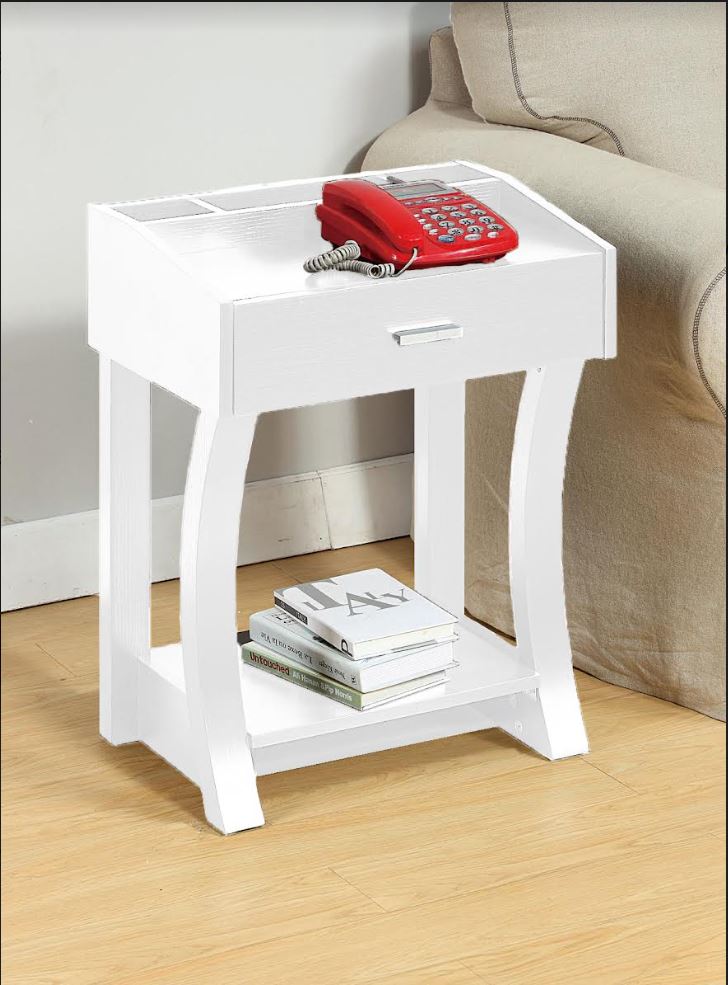 Allan White Finish MDF Chairside Table With Drawer