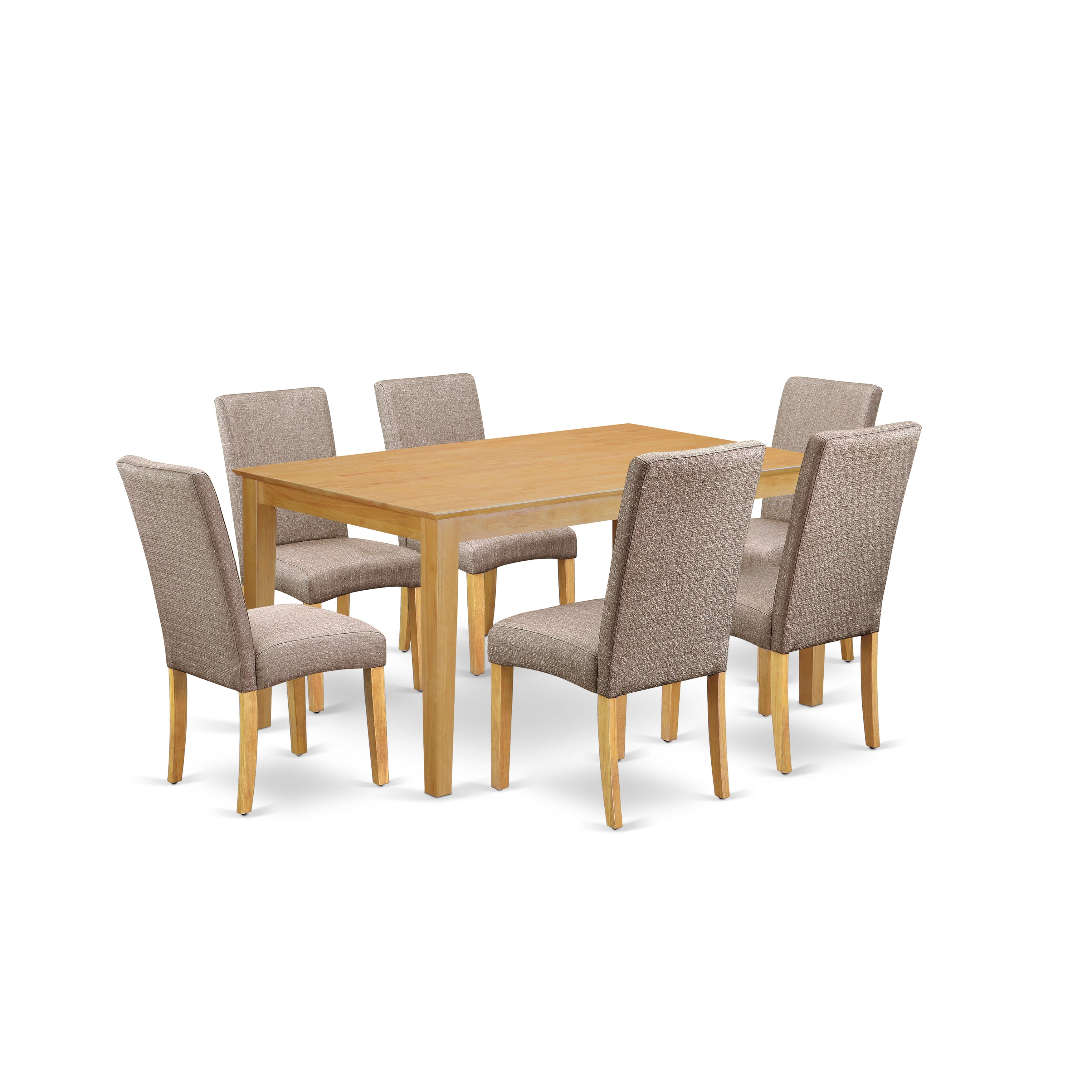 CADR7-OAK-16 7Pc Rectangle 60" Dining Table And 6 Parson Chair With Oak Finish Leg And Linen Fabric- Dark Khaki Color